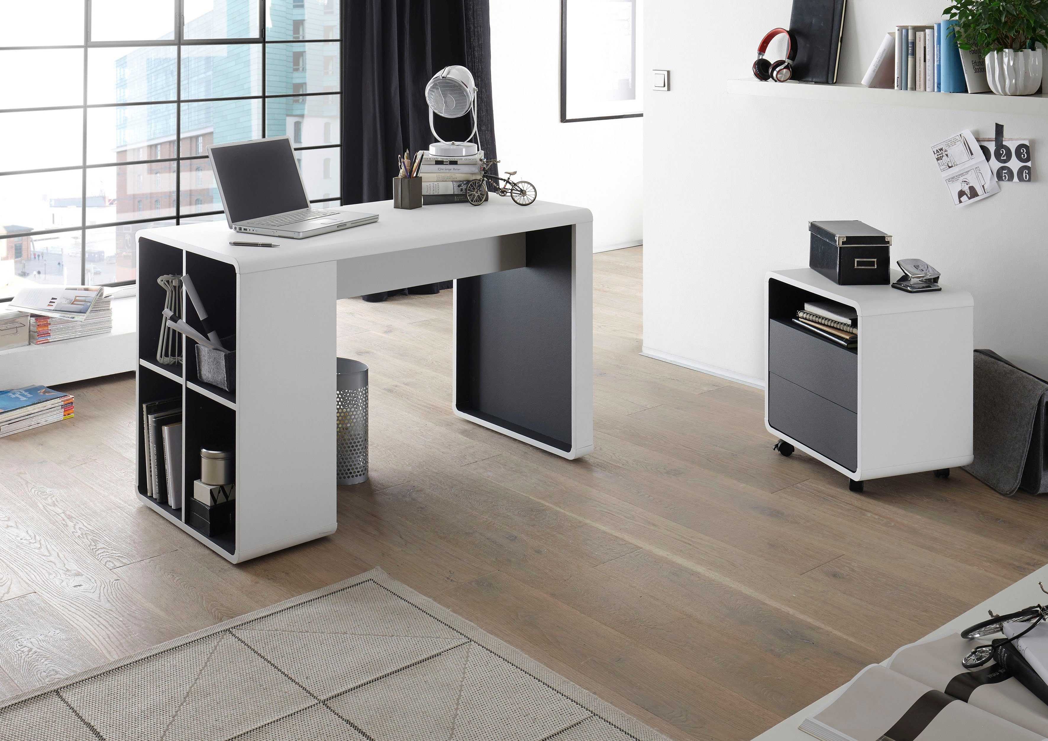mit offenen Schreibtisch 4 Fächer, weiß MCA Breite cm 119 matt furniture Tadeo,