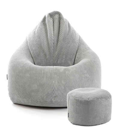 mokebo Sitzsack Der Tagträumer (mit Hocker), Bean Bag mit Pouf als Set in Grau, Sitzkissen mit Puff aus Cordstoff