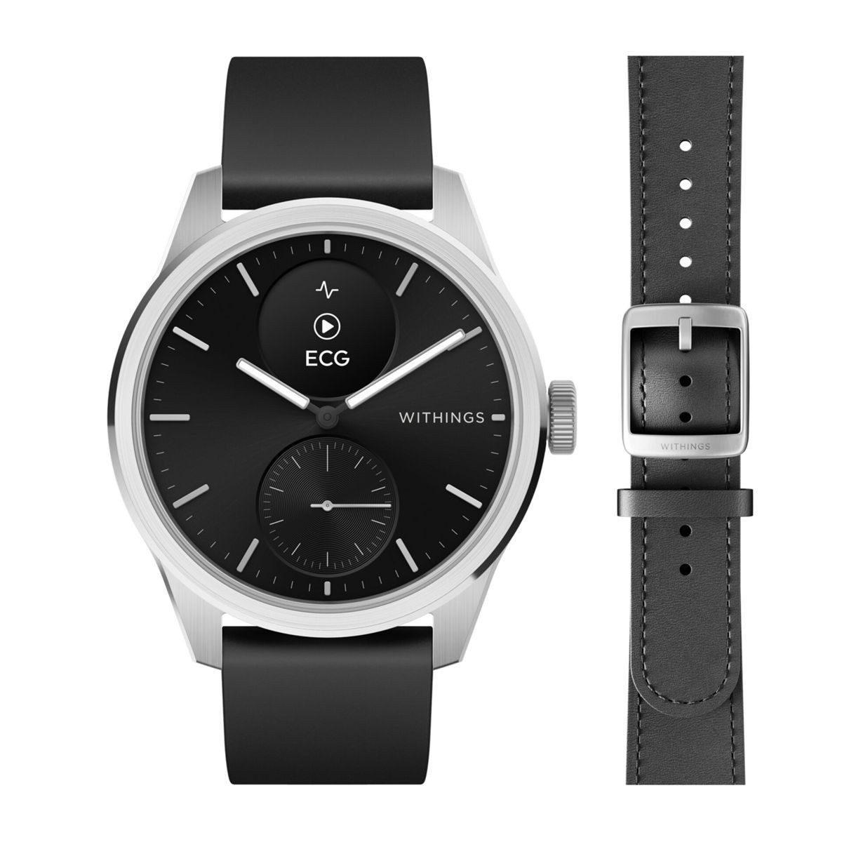 Withings ScanWatch 2, Akku bis 35 Tage, appfähige Smartwatch Set, 42 mm, inkl. Milanese Band Schwarz, Übermittlung von Gesundheitsdaten