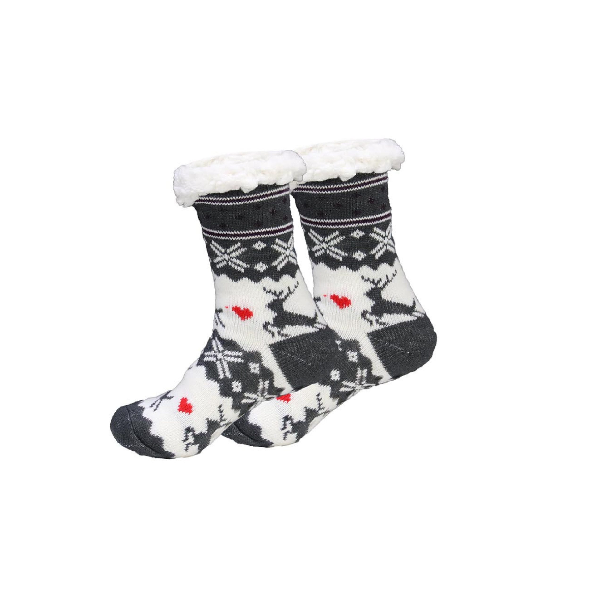 M-Diamant Kuschelsocken Kuschelige Wintersocken mit Rentiermotiv Flauschig warm und rutschfest (1 Paar) Rutschfeste ABS-Noppen Weiches Innenfutter Warm gefüttert