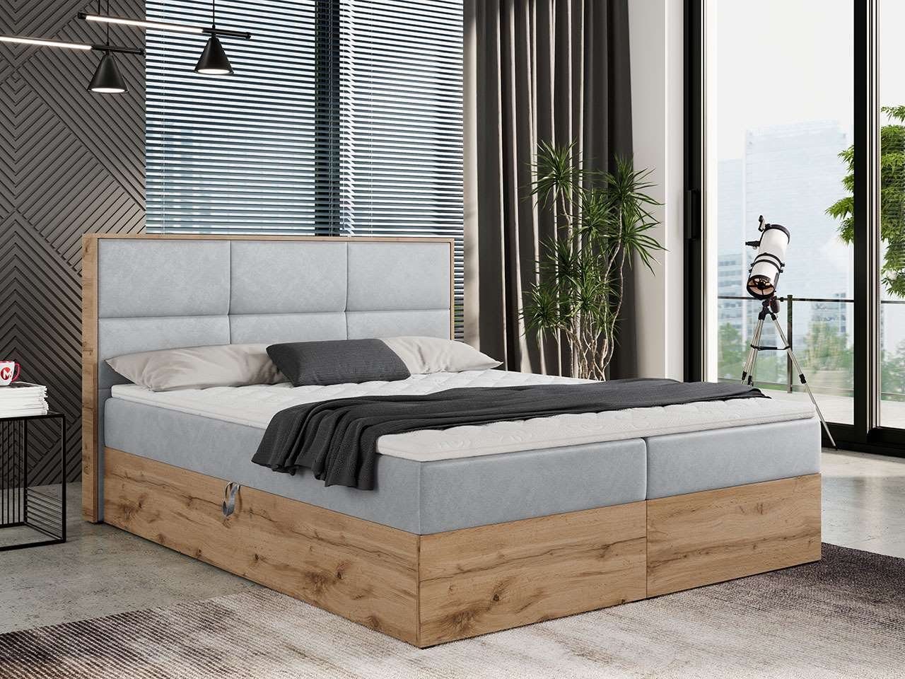 Holzrahmen, 2, Boxspringbett ALBERO Doppelbett, mit MÖBEL Kopfstütze Eiche mit MKS Multipocket-Matratze,