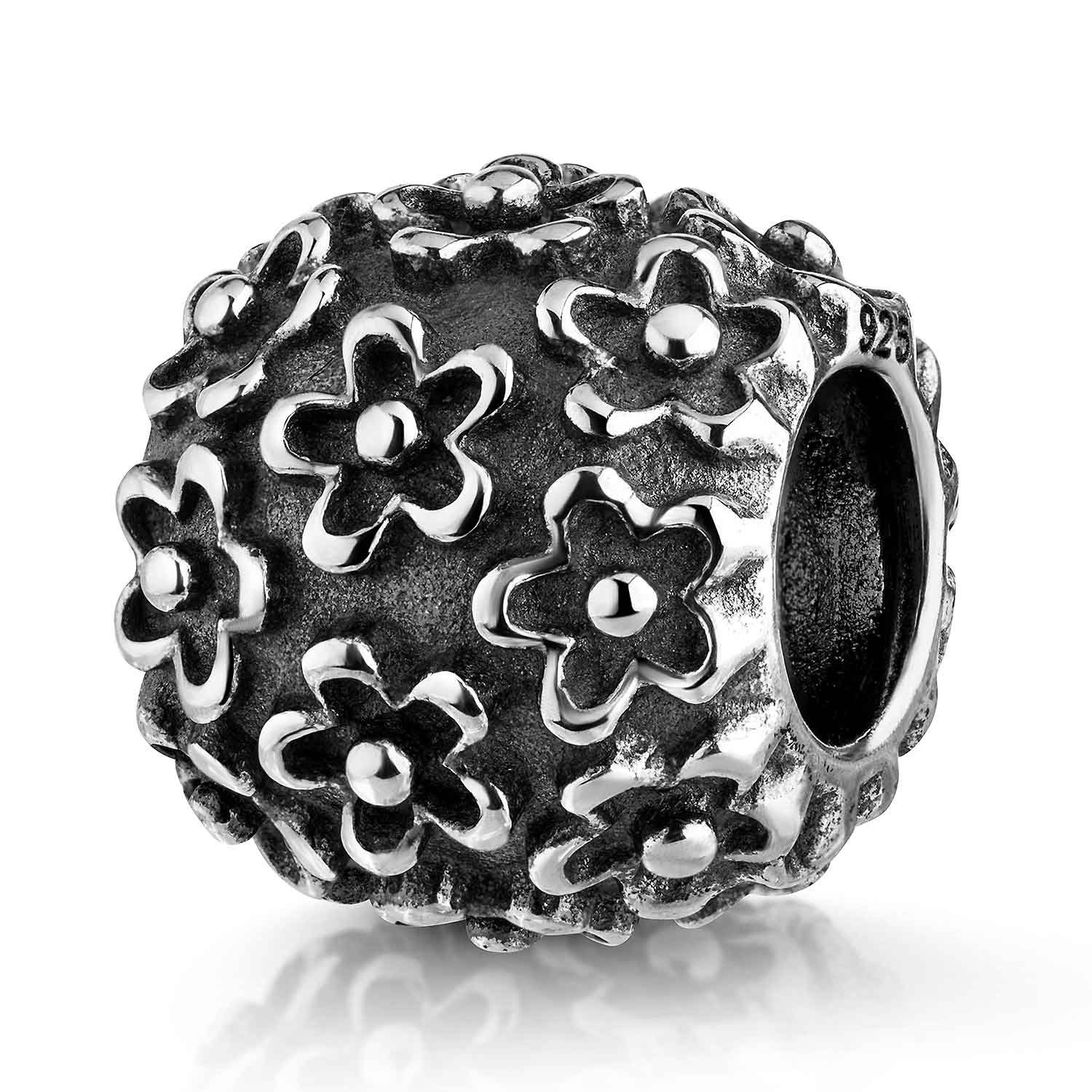 Materia Bead Blumen Blüten Blümchen antik geschwärzt 853, 925 Sterling Silber, oxidiert