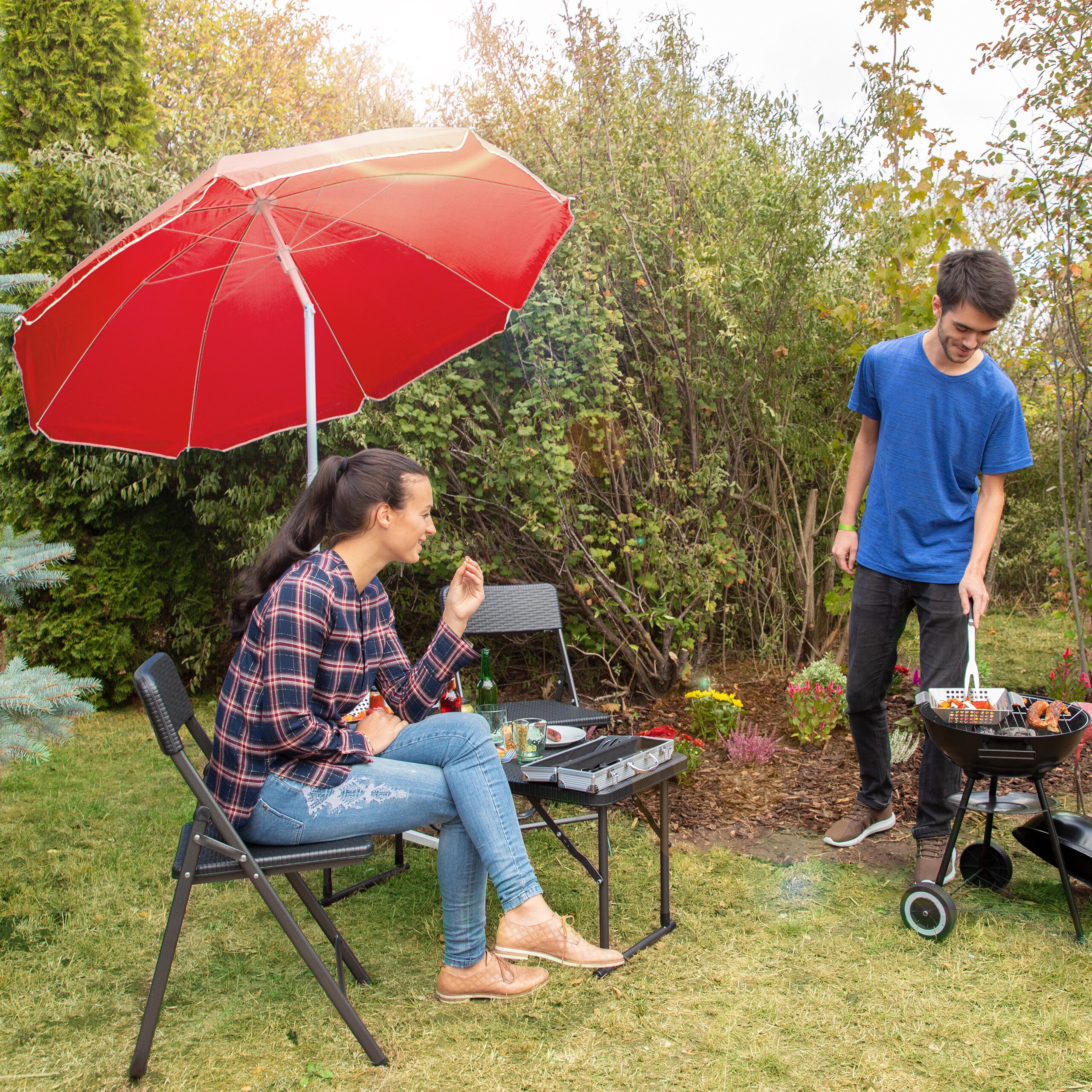 relaxdays Sonnenschirm 180 cm, Rot günstig online kaufen