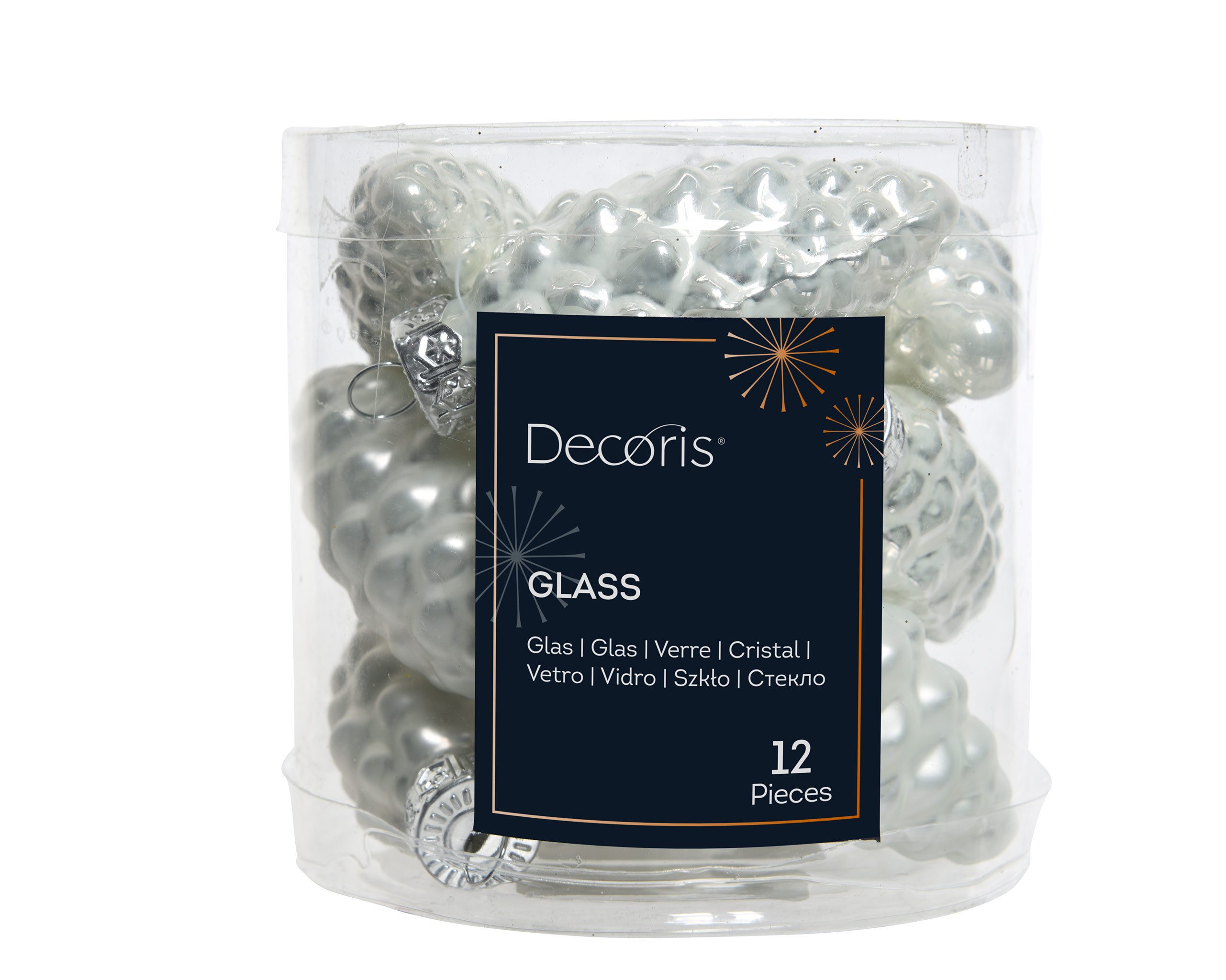 Kaemingk Christbaumschmuck, Christbaumschmuck Zapfen 6cm Glas 12 Stück - Winterweiß
