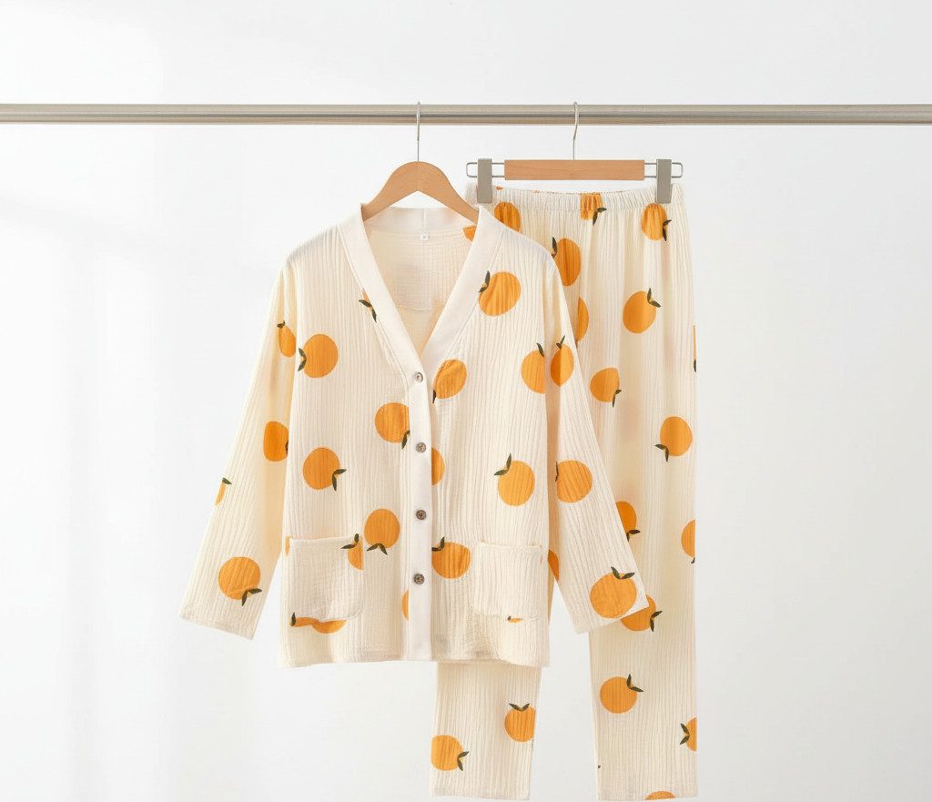 NuNi Umstandspyjama NuNi Still-Pyjama 100% Baumwolle Knopfleiste, seitliche Öffnung zum stillen