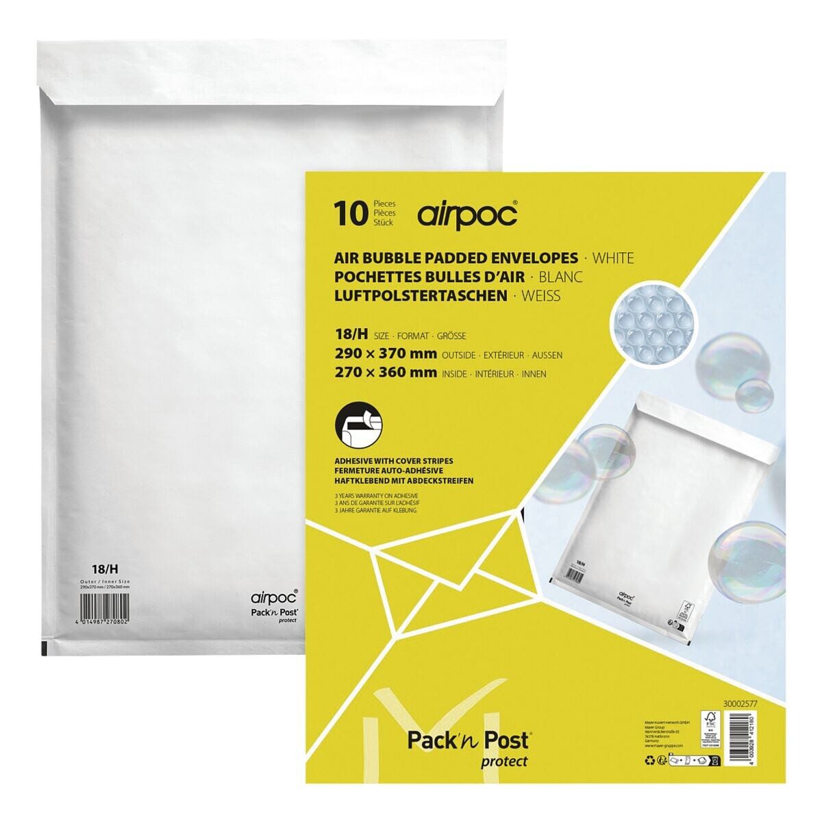MAILMEDIA Versandtasche airpoc®, mit PE-Luftpolsterung, 29,2x37 cm, ohne Fenster, Haftklebung
