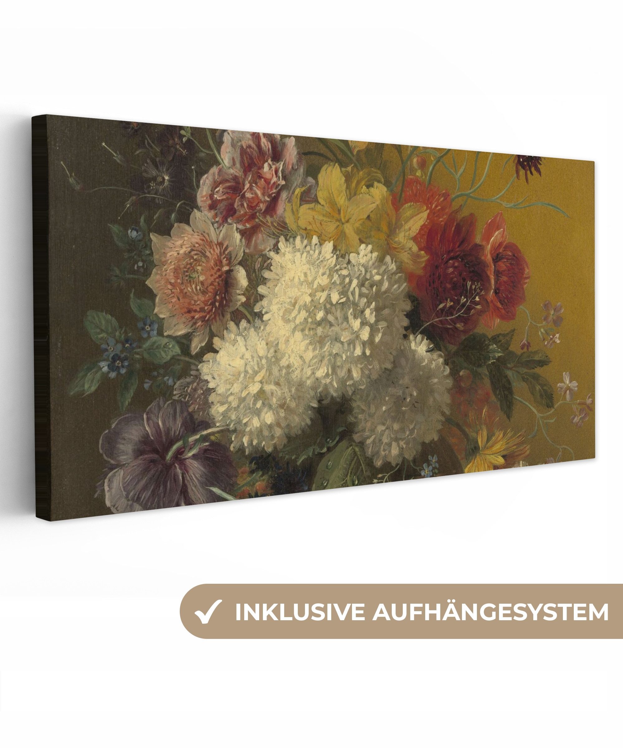 OneMillionCanvasses® Leinwandbild Panorama Stilleben mit Blumen - Kunstdrucke von G.J.J Van Os, Fotodruck (1 St), Wandbild, Deko Schlafzimmer Wohnzimmer Flur 40x20 cm