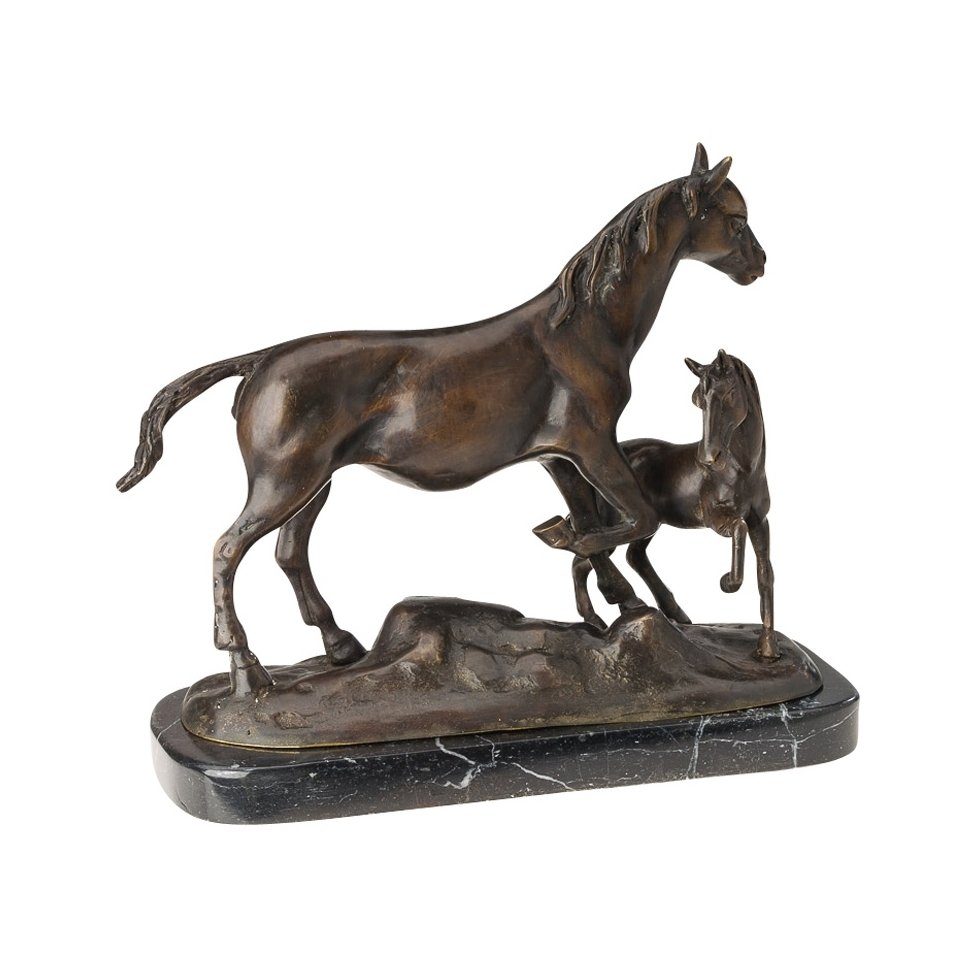 Aubaho Skulptur Bronze Pferd mit Fohlen 26cm S antik Bronzeskulptur Reiten Bronzefigur