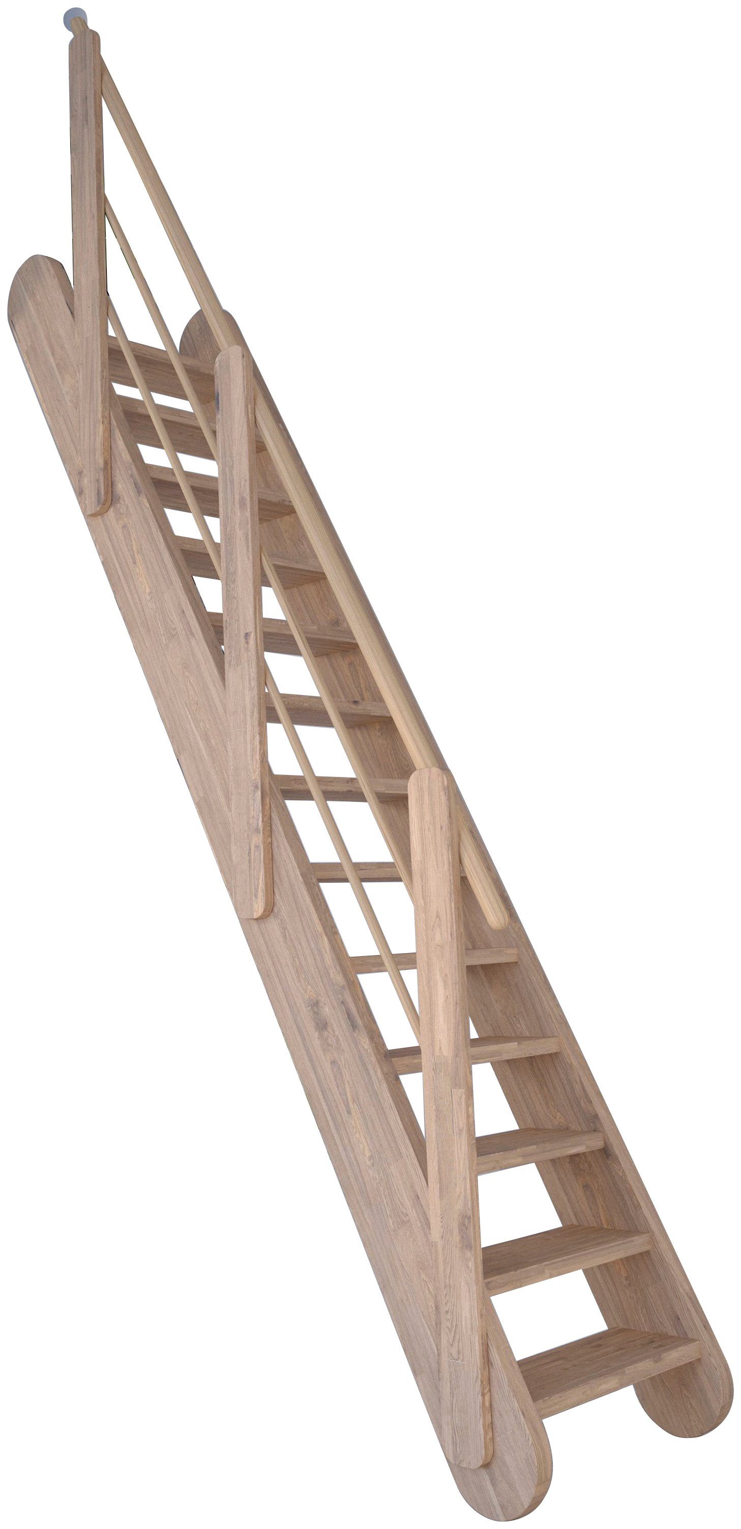 Massivholz Wangenteile Stufen Samos, offen, Geländer, Starwood Durchgehende Raumspartreppe Holz-Holz Design