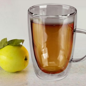 Dimono Tasse Doppelwandiges Trinkglas mit Griff 300 ml, Borosilikatglas, Wasser- Longdrink- & Cocktailgläser