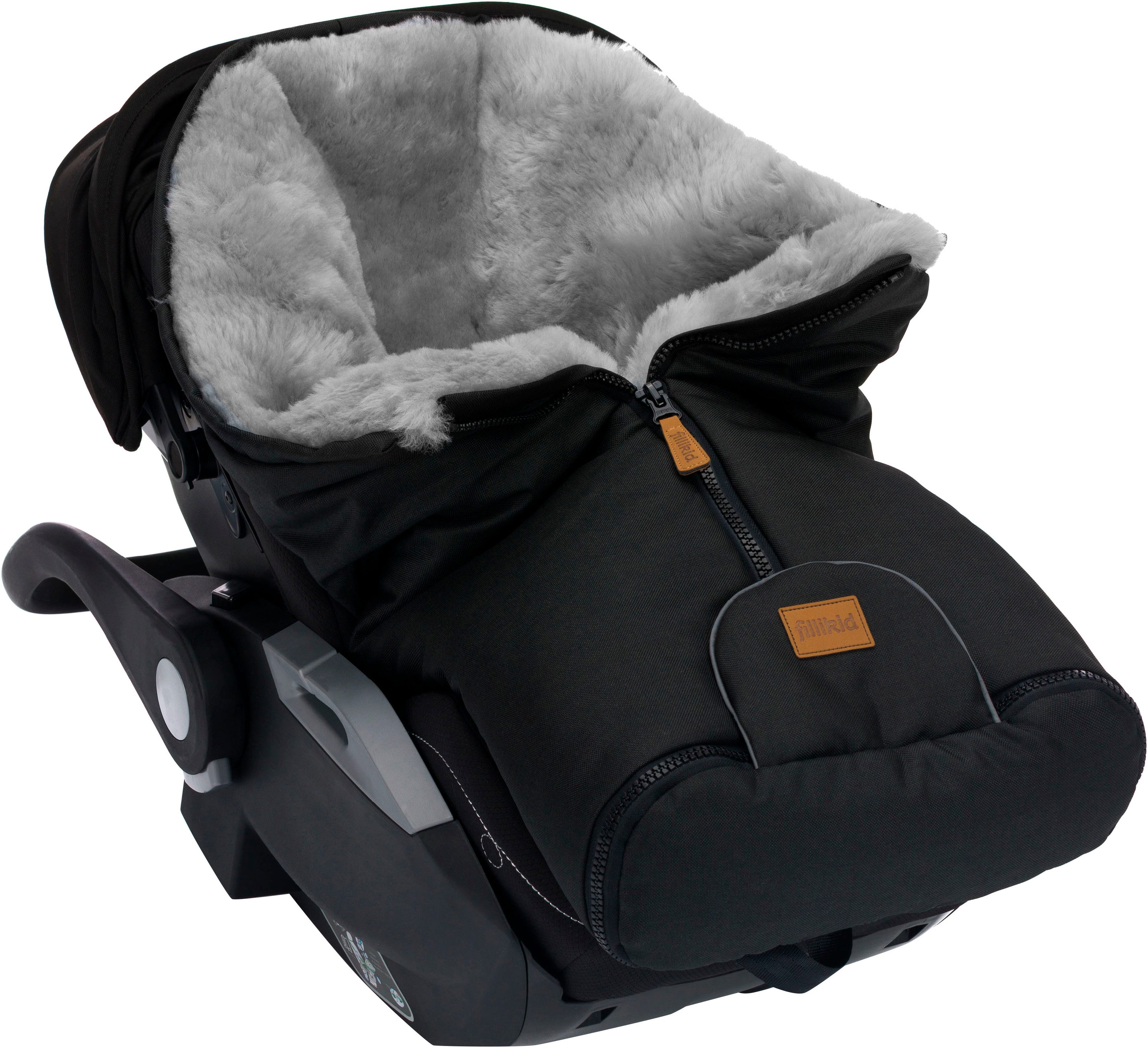 Fillikid Fußsack Pamir Alpina, schwarz, Lammfell grau, Winterfußsack, für Autositze Gr. 0 und Kinderwagen