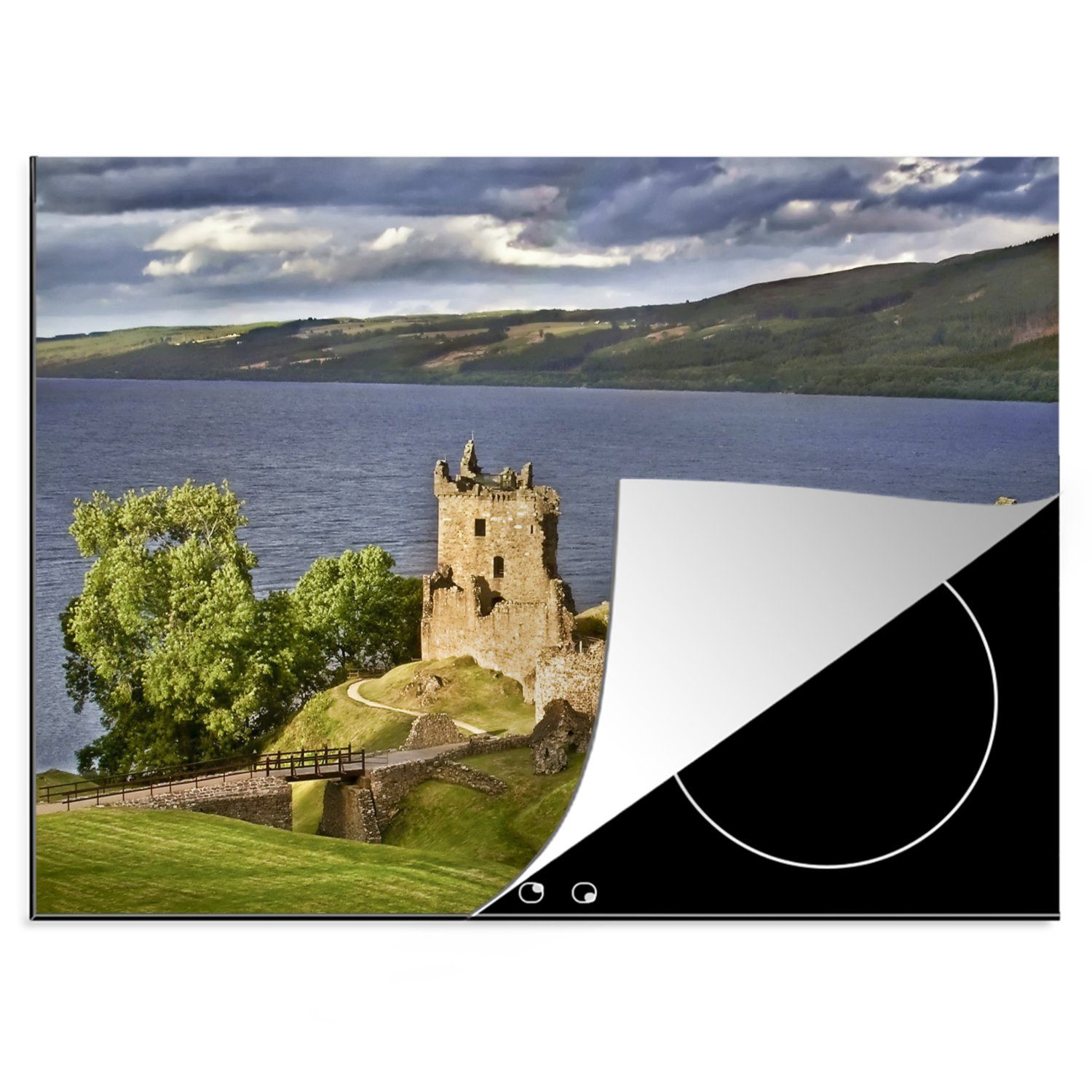 Burg Herdblende-/Abdeckplatte Vinyl, - Schottland Ruine, (1 Arbeitsfläche 70x52 Ceranfeldabdeckung Mobile tlg), nutzbar, - cm, MuchoWow