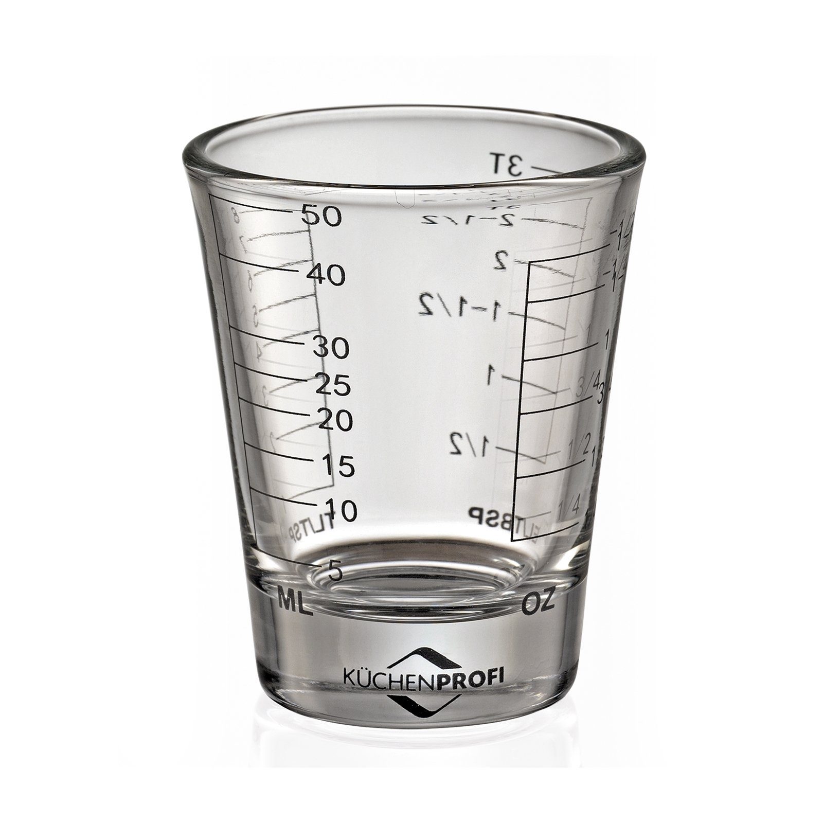 Messbecher 6 Höhe Glas, Maße Mini-Messbecher Inhalt Skala mit Küchenprofi 50ml, 5 bis 0,05 Liter cm, Ø cm,
