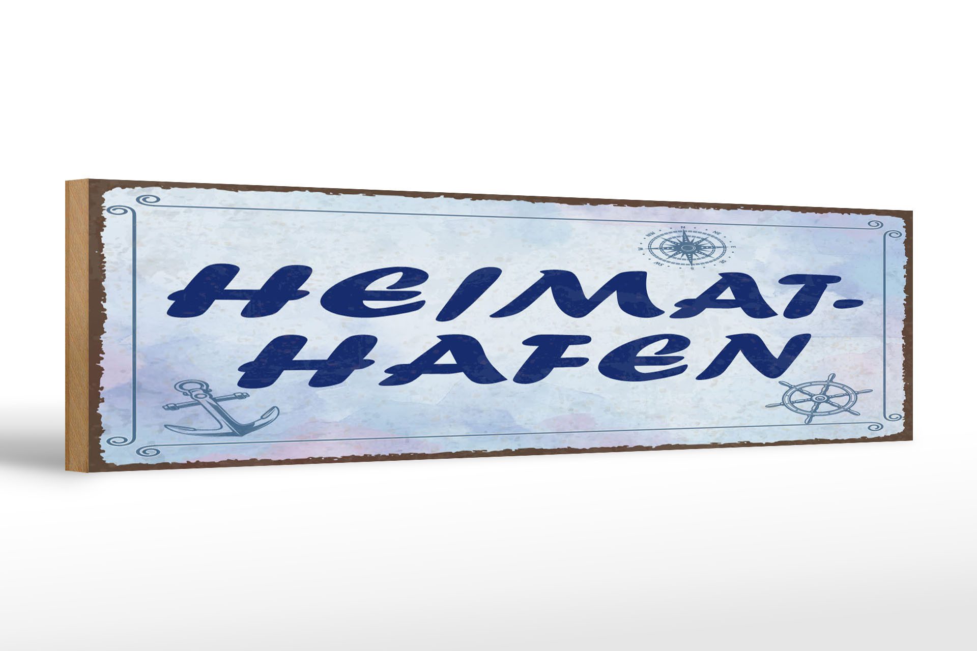 Holzbild Spruch 46x10 cm Heimathafen blaues