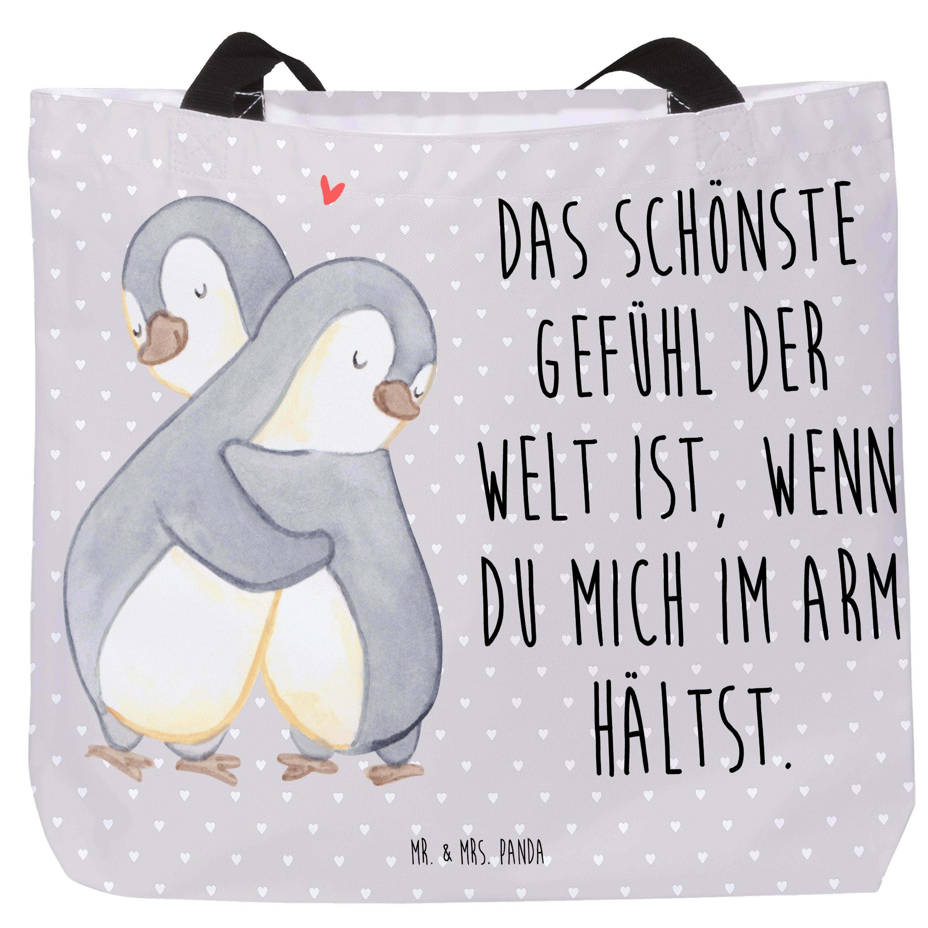 Shopper Pinguine Kuscheln, Strandtasche, Grau Pastell, Geschenk für Partner