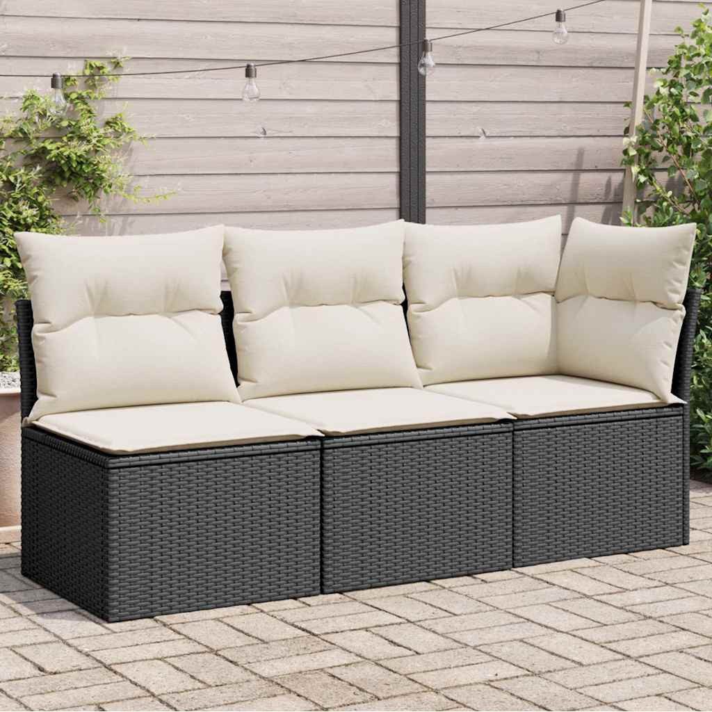 vidaXL Loungesofa Gartensofa mit Kissen 3-Sitzer Schwarz Poly Rattan, 1 Teile