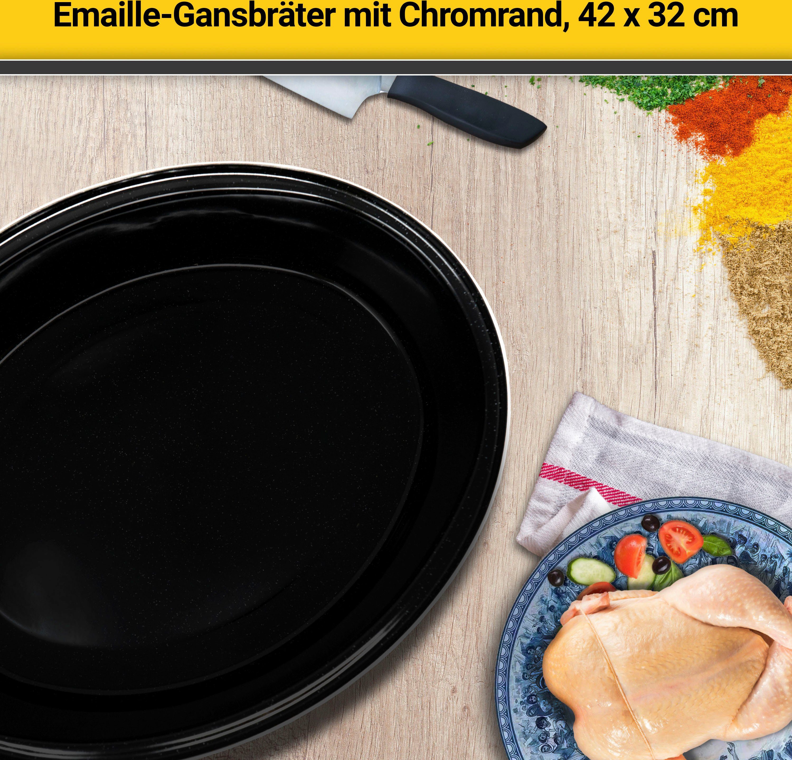 Krüger Bräter, emailliertes Stahlblech, gesprenkelt mit Chromrand, 42 cm, Induktion