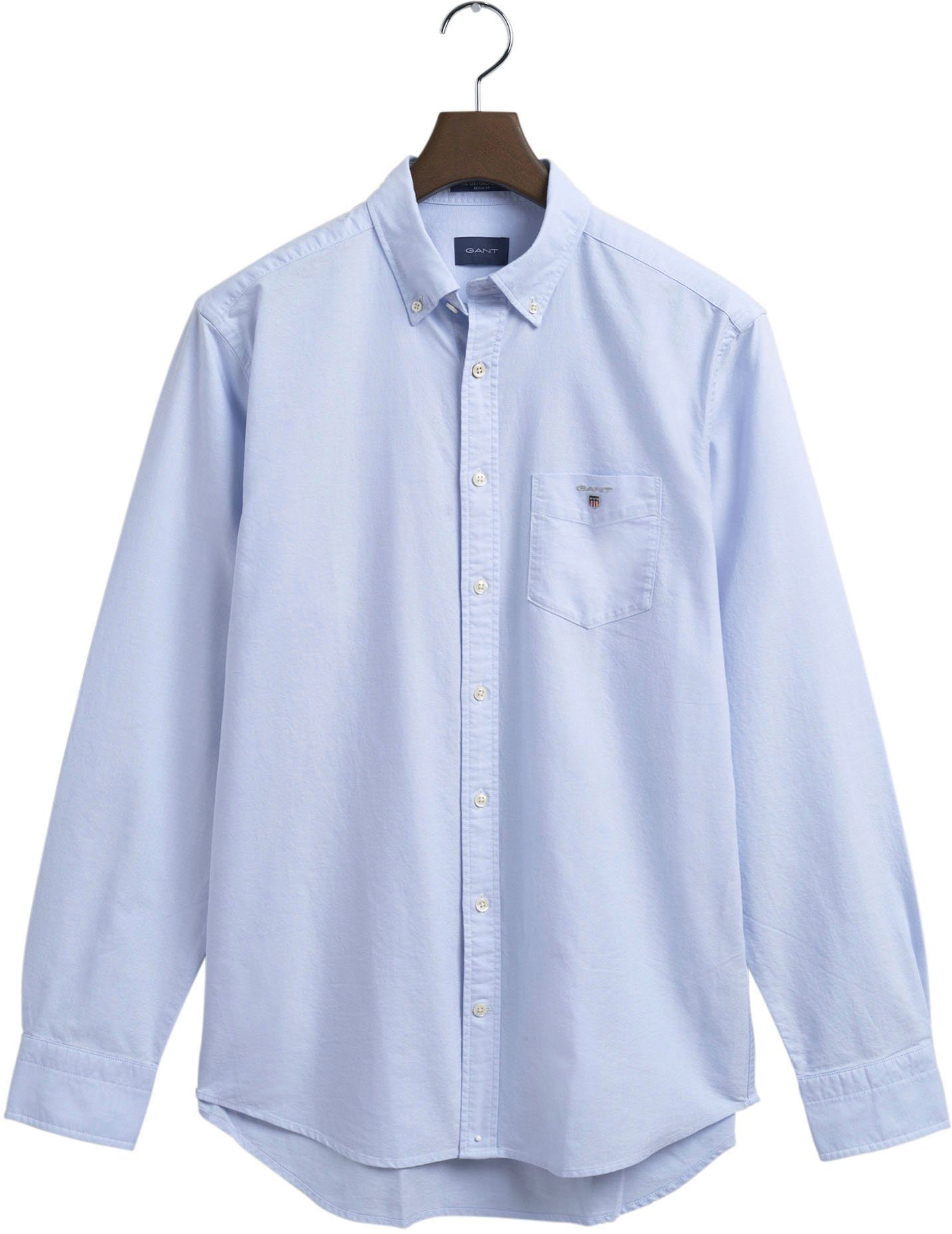 Gant Langarmhemd Oxford mit der blue Logostickerei Brusttasche capri auf