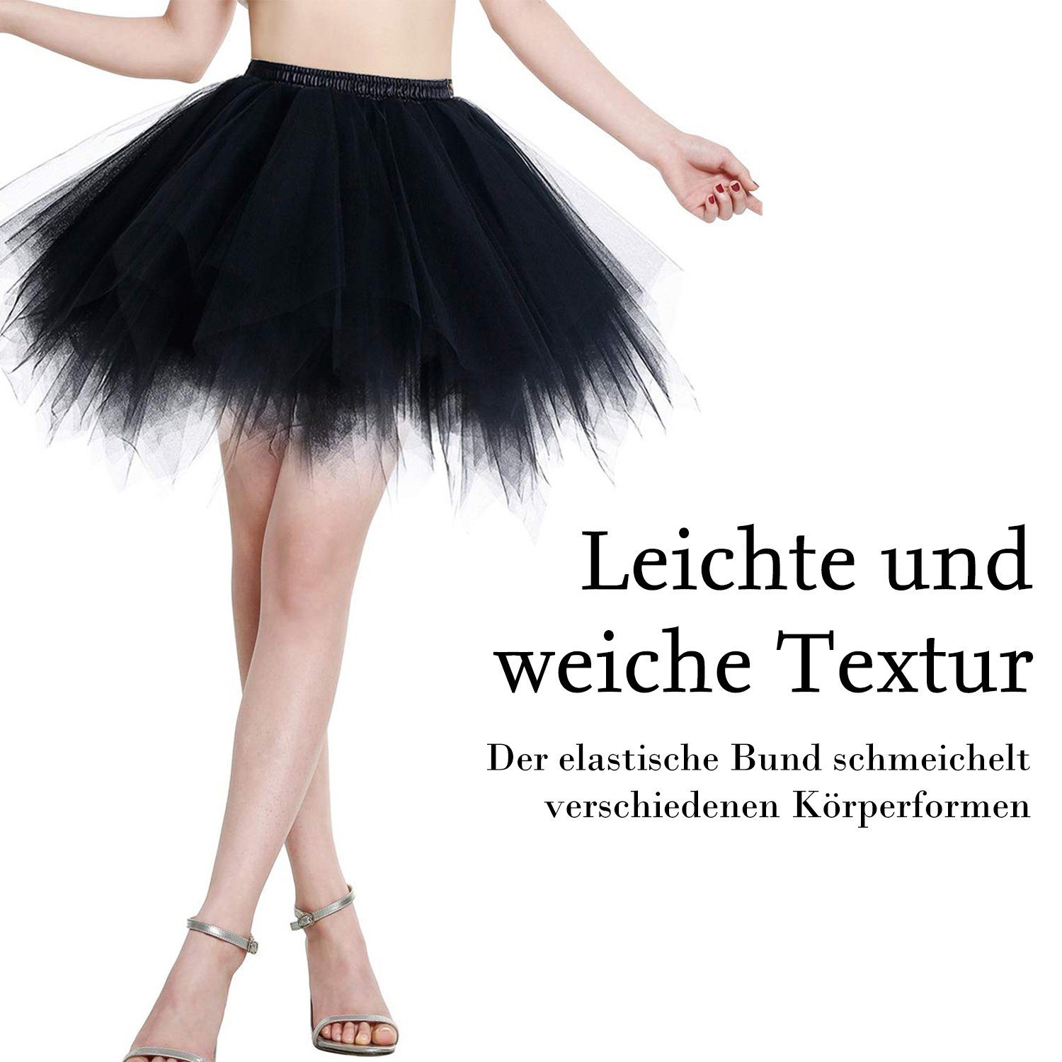 Daisred Tüllrock Schwarz Petticoat Karnevalskostüme Damen Tüllrock tütü 50er