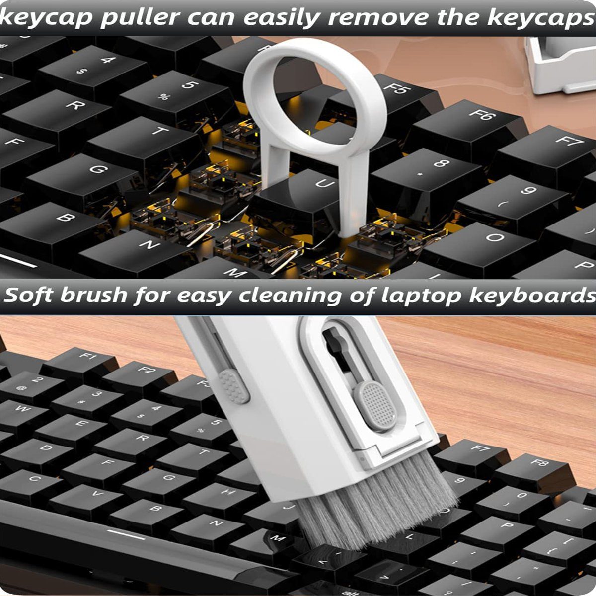 XDeer Reinigungsbürsten-Set Tastatur-Reinigungsset,8 in 1 Cleaning Reinigungsbürsten-Set, Kit mit Reinigungsstift, Electronic Dunkelgrau Tastenabzieher