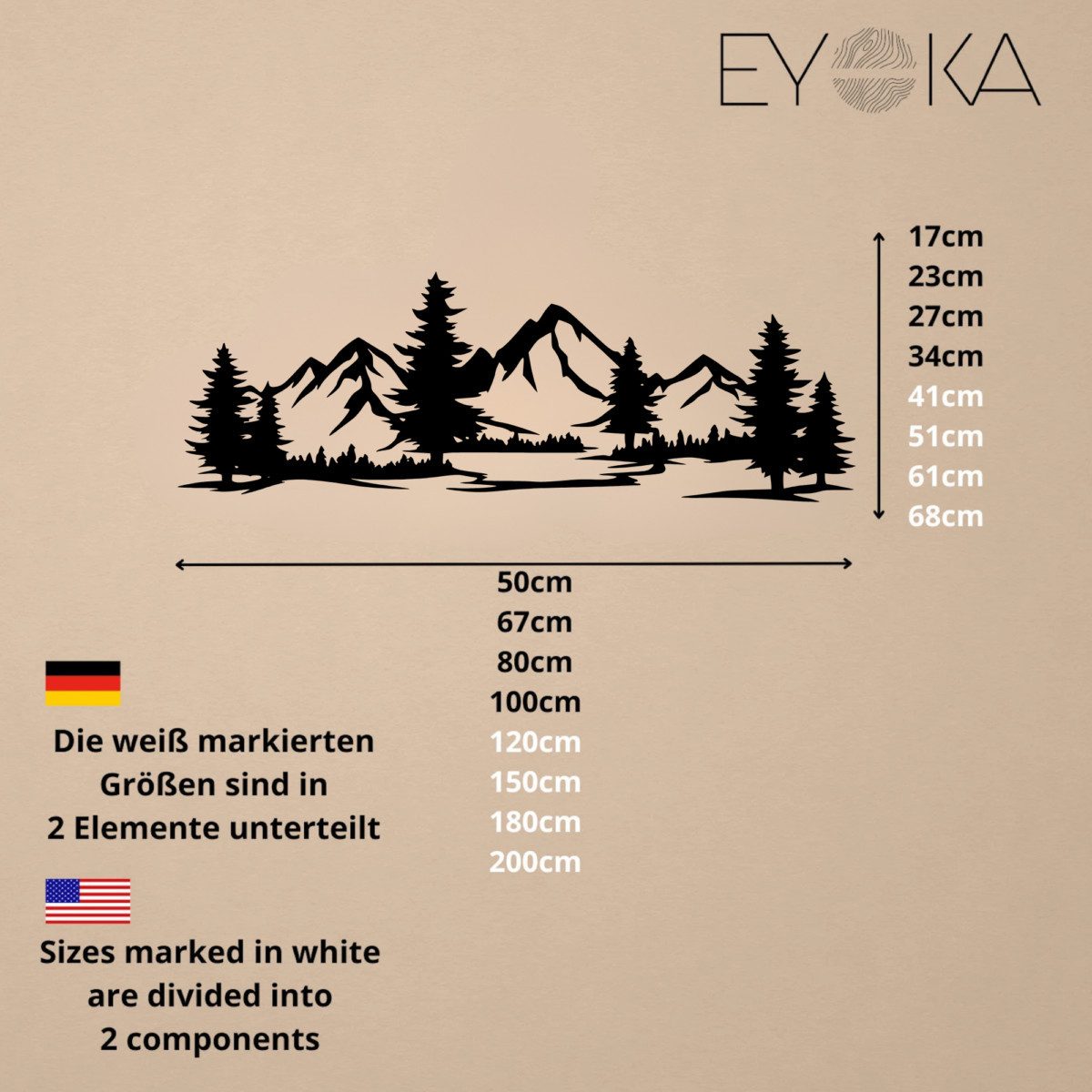 EYOKA Wanddekoobjekt 3D Wandbild aus Holz Wanddeko Moderne Holzkunst 6mm stark (6mm), Wandbild für Wohnzimmer Schlafzimmer Büro mit Doppelseitigem Klebeband