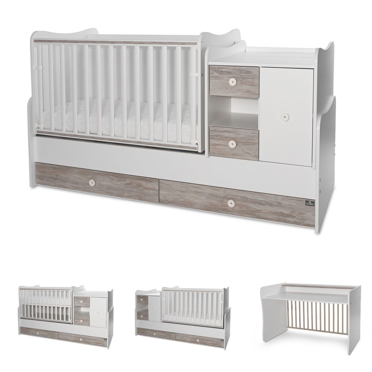 Lorelli Komplettbett Baby- und Kinderbett Mini Max, 3 in 1, umbaubar, für 2 Kinder gleichzeitig