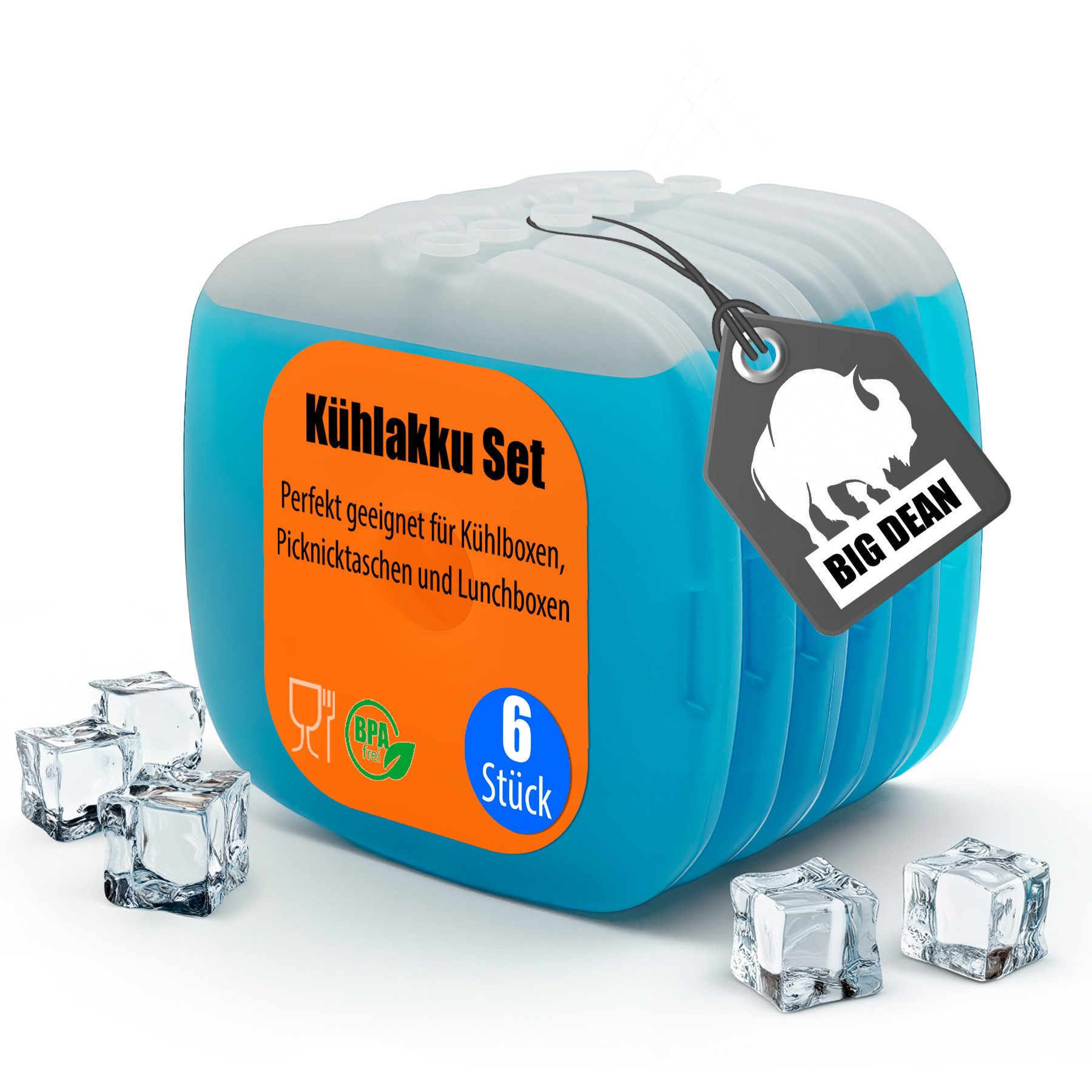 BigDean Kühlakku 6 Stück ideal für Kühltasche, Kühlboxen & Brotdosen BPA-frei, Handlich, Kompakt, Sorgt für Langhaltende Frische