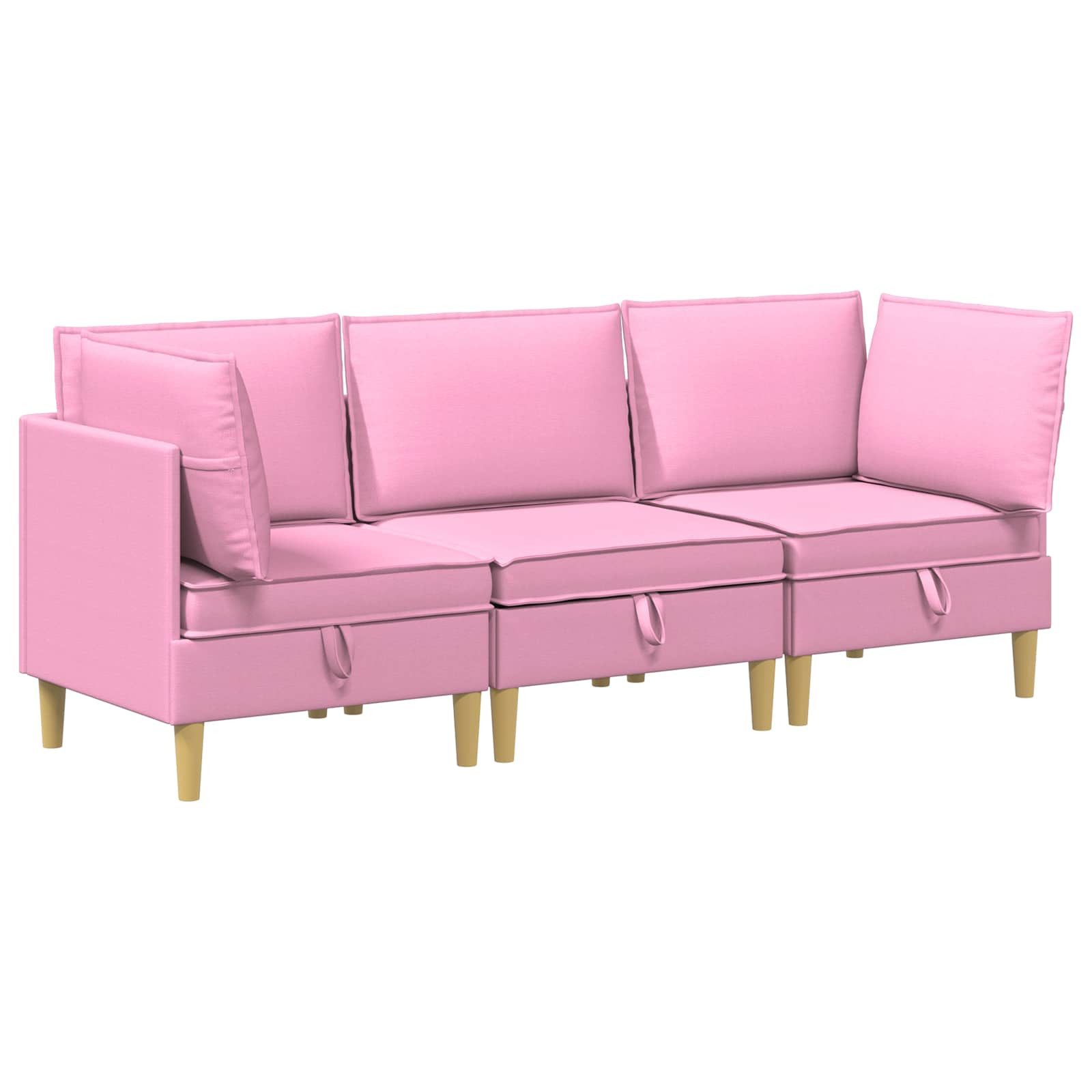 vidaXL Sitzgruppe Modular Sofa Set mit Stauraum 3 stk. Rosa Stoff, (3-tlg)