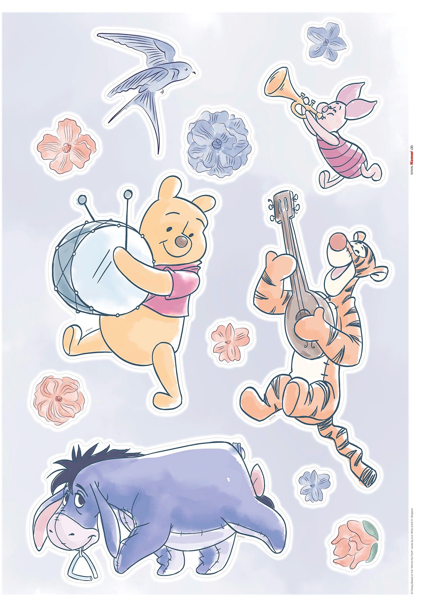 Komar Wandtattoo Winnie the Pooh - Flowers & Music - Größe 50 x 70 cm (12 St), selbstklebend, Wandsticker, Kinderzimmer