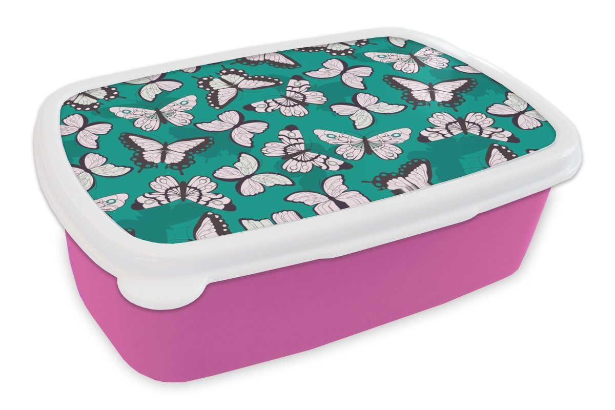 rosa Schmetterling Kinder, - Brotbox Muster Mädchen - Lunchbox Kunststoff Kinder, Tiere - MuchoWow Brotdose für - Snackbox, - Kinder Mädchen, - Mädchen (2-tlg), Kunststoff, Erwachsene,