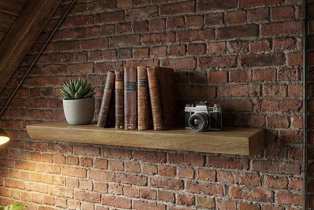 riess-ambiente Wandregal PURE 60cm beige – Mango-Massivholz, Holzmaserung, Steckregal, Einzelartikel 1-tlg., Schweberegal für Bücher & Deko – ideal für Wohn- oder Schlafräume