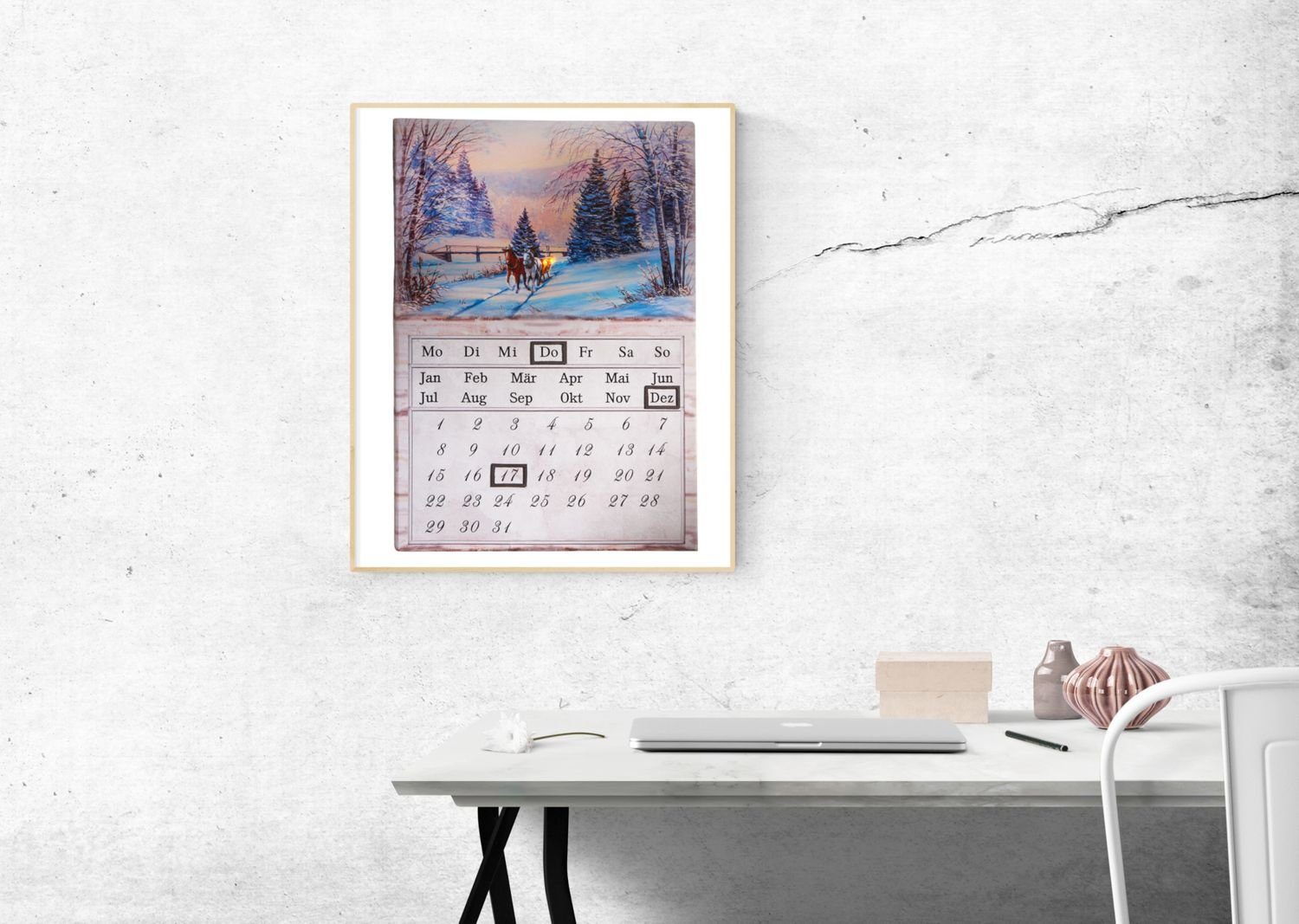 3PAGEN LED Dekoobjekt Ewiger LED-Kalender Winterlandschaft Dauerkalender Wandkalender