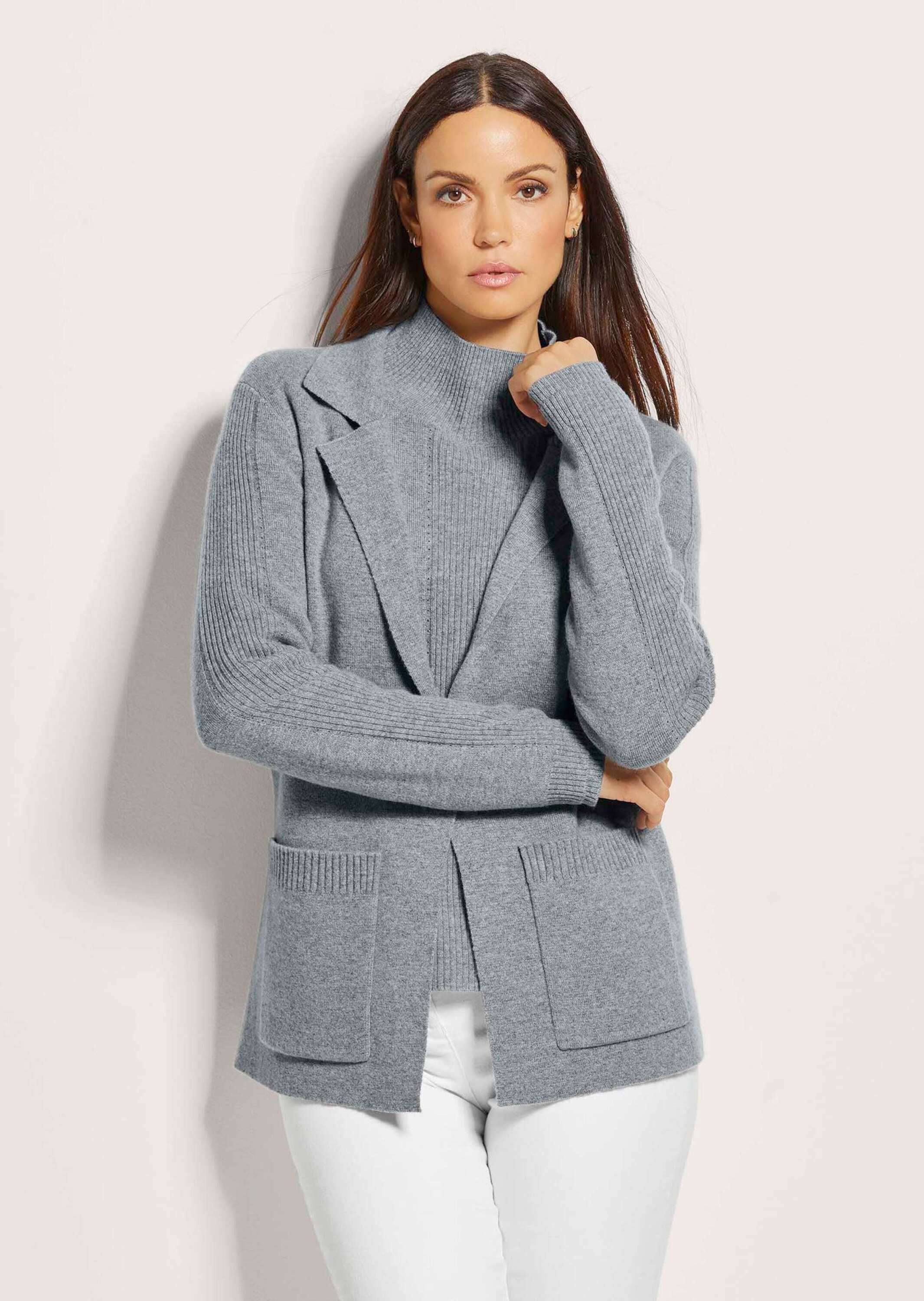 MADELEINE Strickjacke Strickjacke aus Merinowolle und Kaschmir Blazer mit R günstig online kaufen