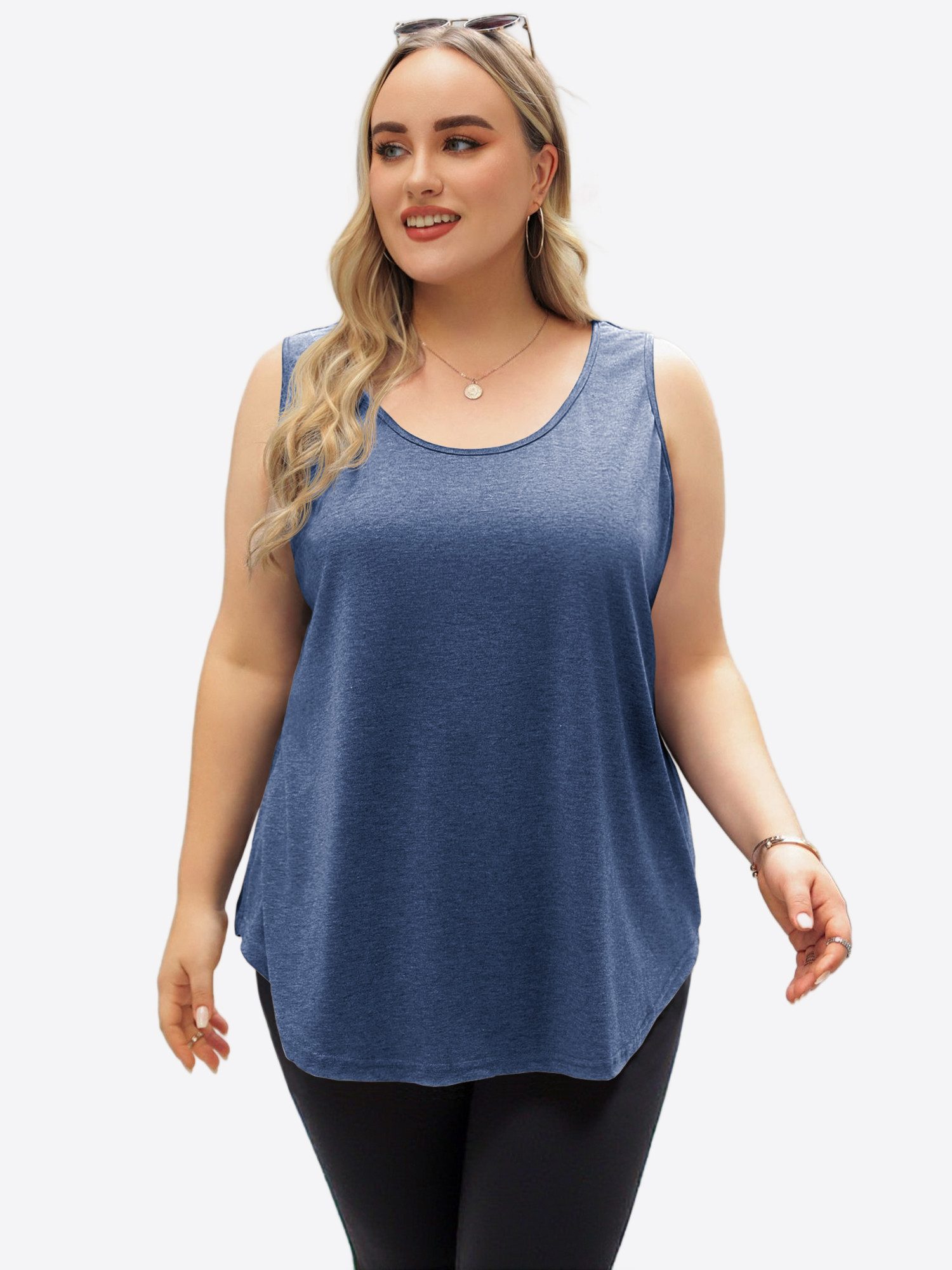 Imily Bela Tanktop Damen Oversized ärmellos Rundhals Locker (Packung, 1-tlg., 1per-Pack) mit abgerundetem Saum in Unifarbe