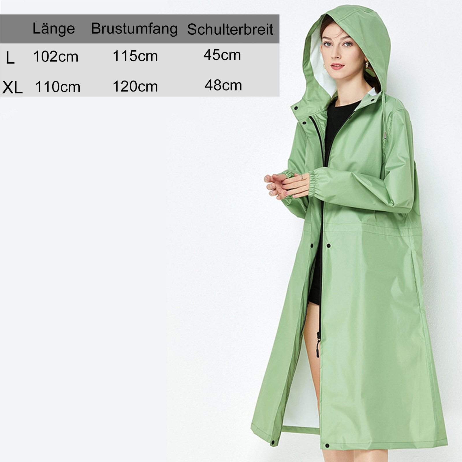 MOPUEA Regenjacke Lange Regenjacke Wasserdicht Winddicht Leicht Faltbar Outdoor Jacke (Regenjacke für Alltag, Reisen und wechselhaftes Wetter, Leicht faltbar, s – Bild 3 von 4