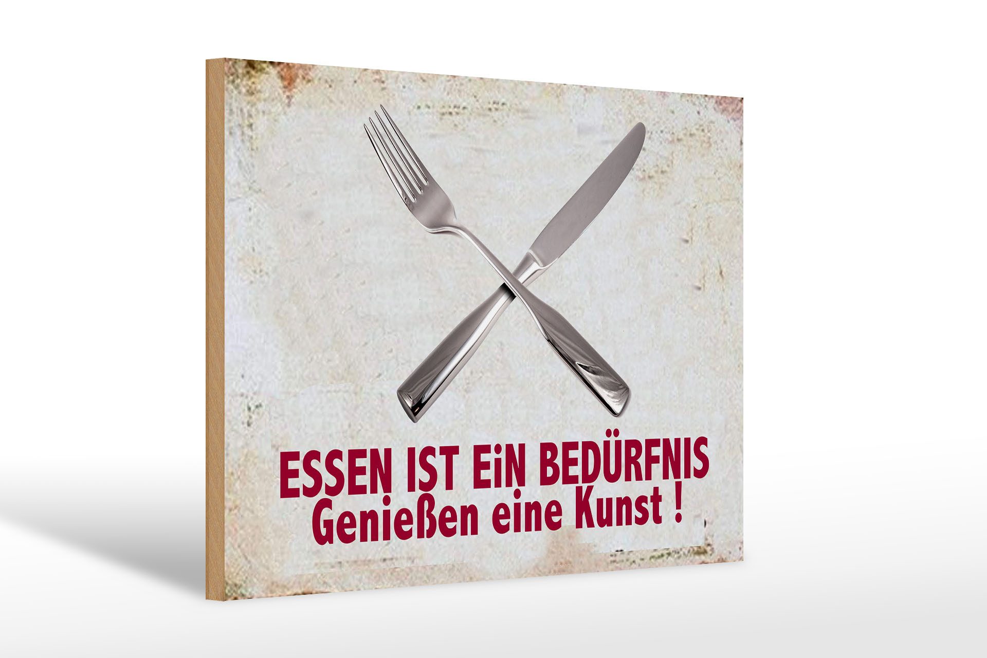 Holzbild Spruch 30x20cm Essen ist ein Bedürfnis Kunst