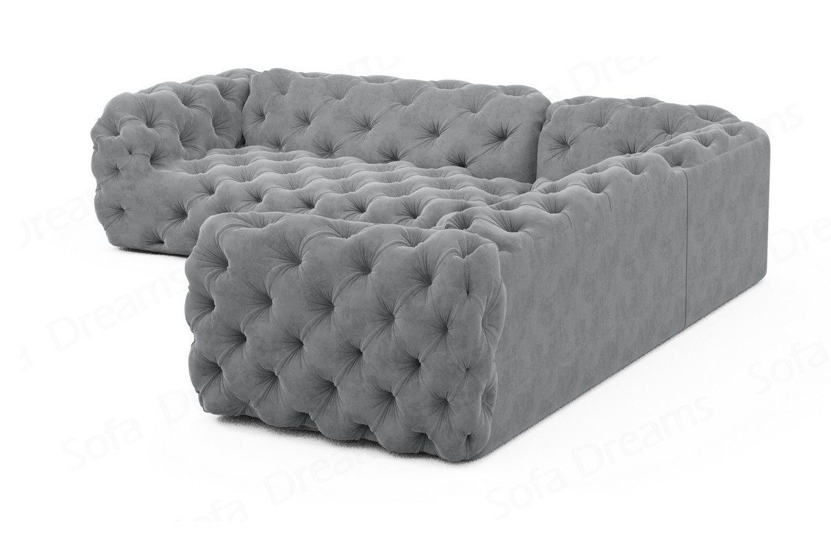 im Form Ecksofa Lanzarote Couch Luxus Sofa Chesterfield hellgrau84 Stoff Sofa Dreams Stoffsofa, L Samtstoff Stil
