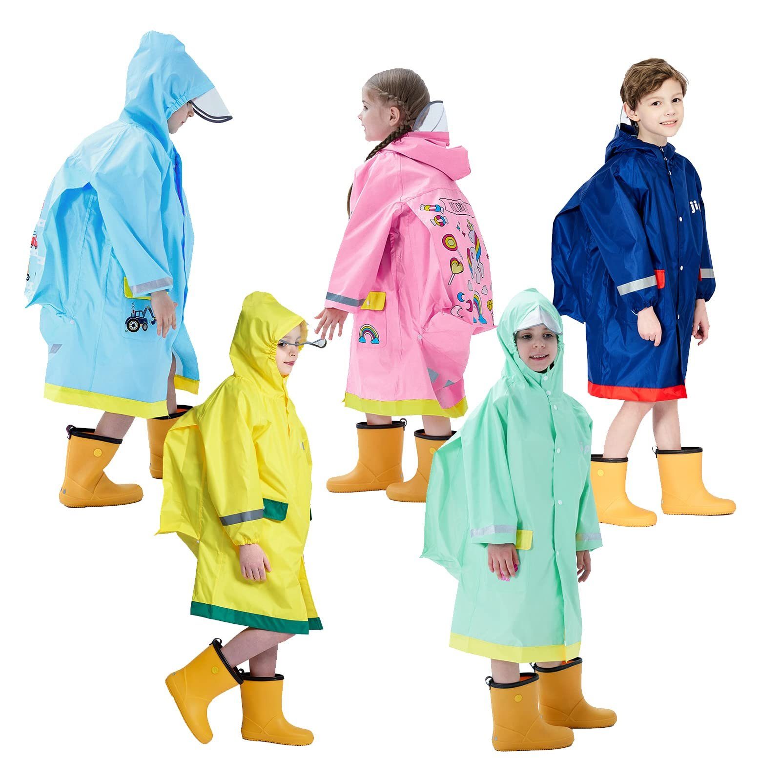 blau(L) Regenmantel Regenponcho, Regenanzug, Regenmantel, Regenjacken GelldG Atmungsaktiv Kinder