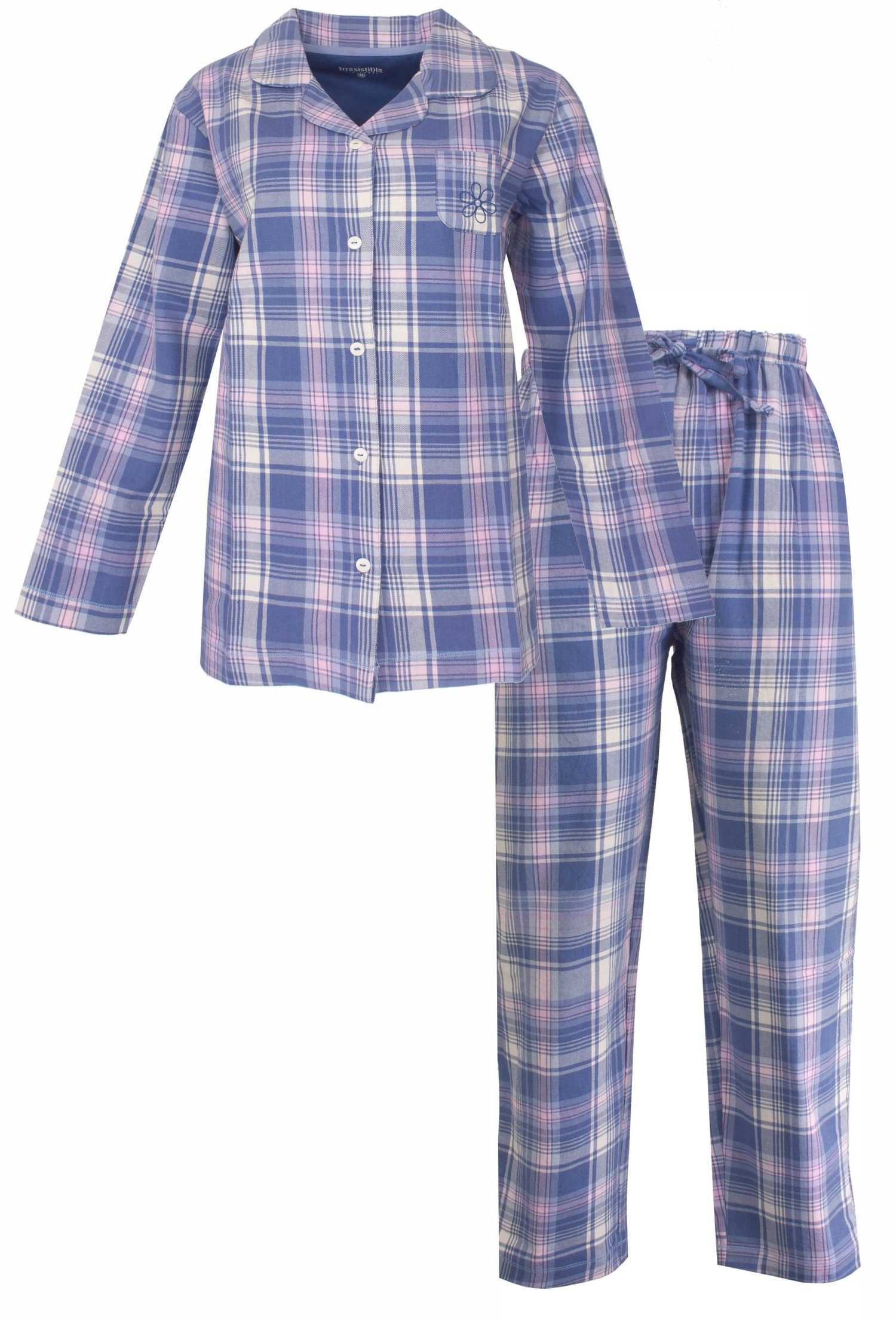 Irresistible Schlafanzug Damen Pyjama geknöpft kariert (2 tlg) Baumwolle