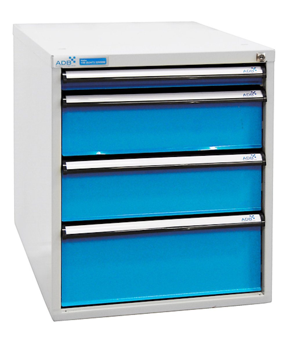 PROREGAL® Werkbank Schubladenbox mit 4 Schubladen für Werkbank Rhino, Grau/Blau Lichtblau