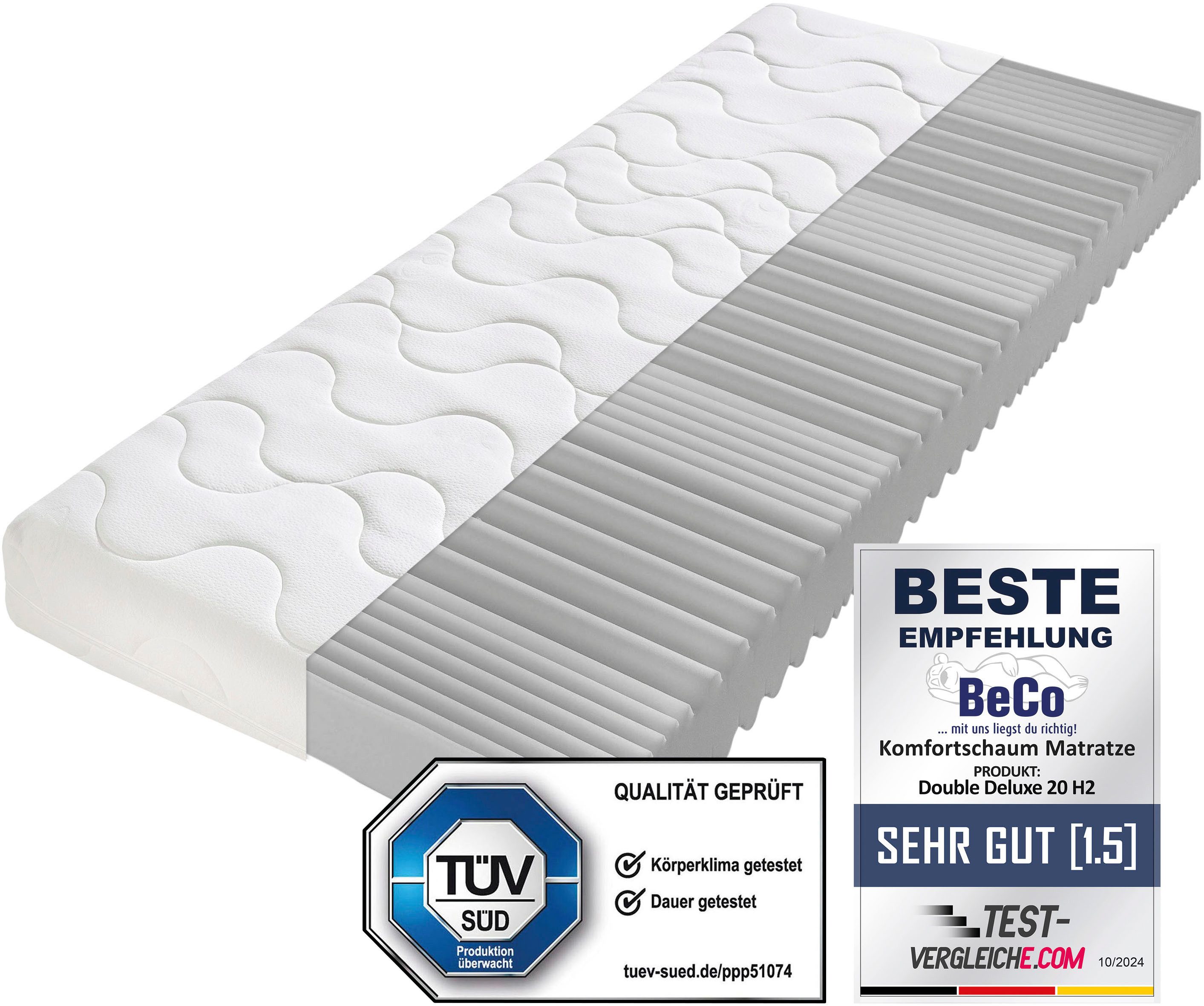 Komfortschaummatratze Double Deluxe Matratze 20, Matratze in 90x200 cm und weiteren Größen, Beco, 20 cm hoch, Matratze vom TÜV Süd getestet*, über 2.000 5-Sterne-Bewertungen!