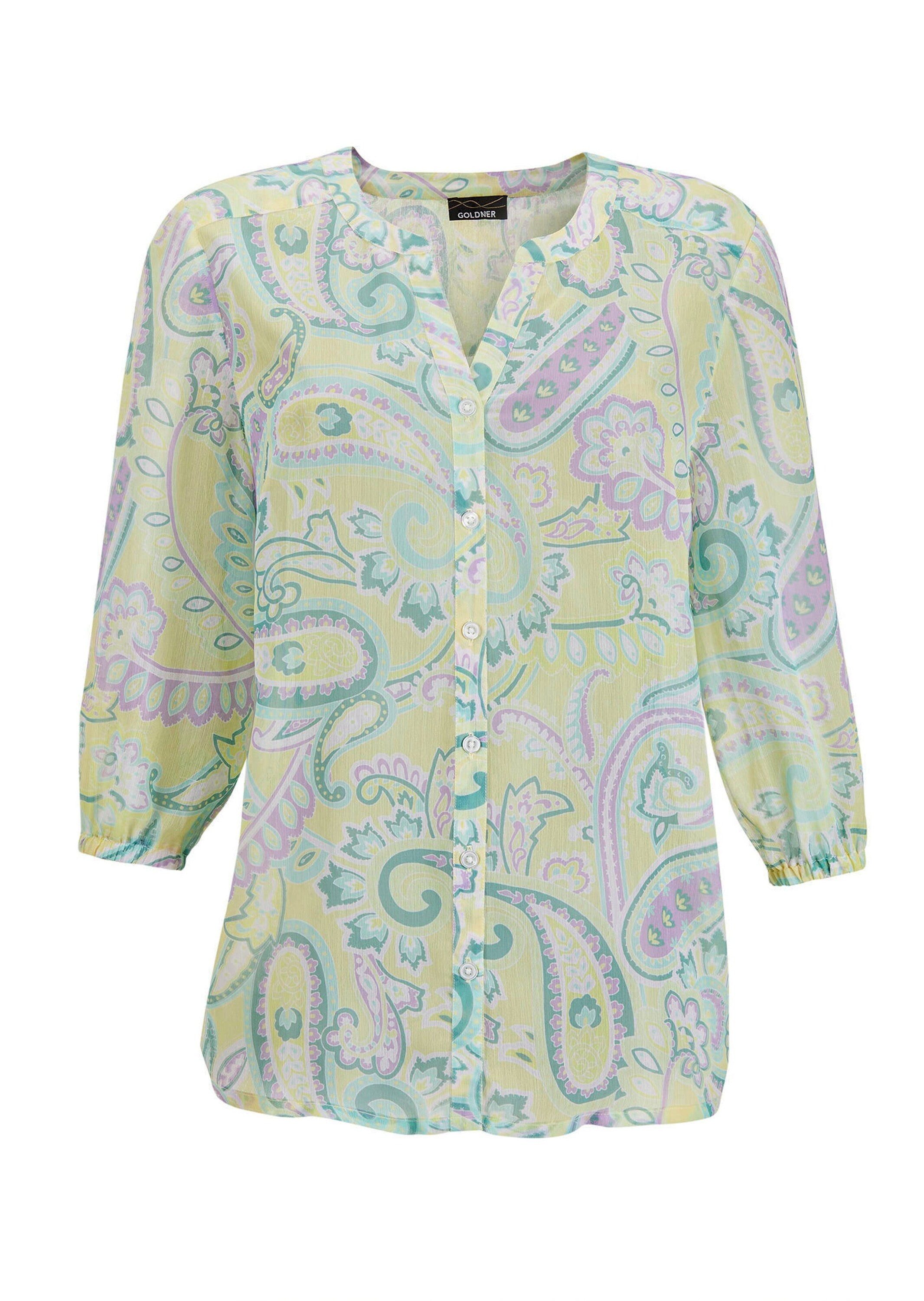 GOLDNER Chiffonbluse Druckbluse mit Paisley-Muster Zarte Chiffonbluse mit V-Ausschnitt und Knopfleiste