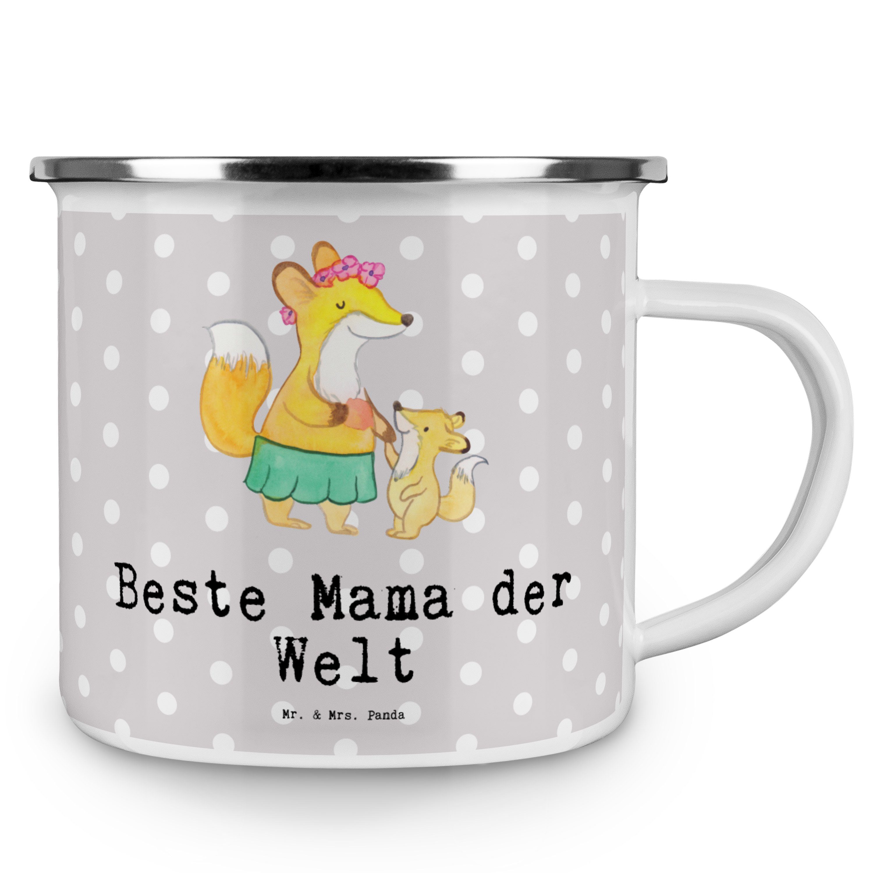 Mr. & Mrs. Panda Welt Fuchs Geschenk, Becher Grau Edels, Supermama, Emaille der Pastell - Mama Beste 