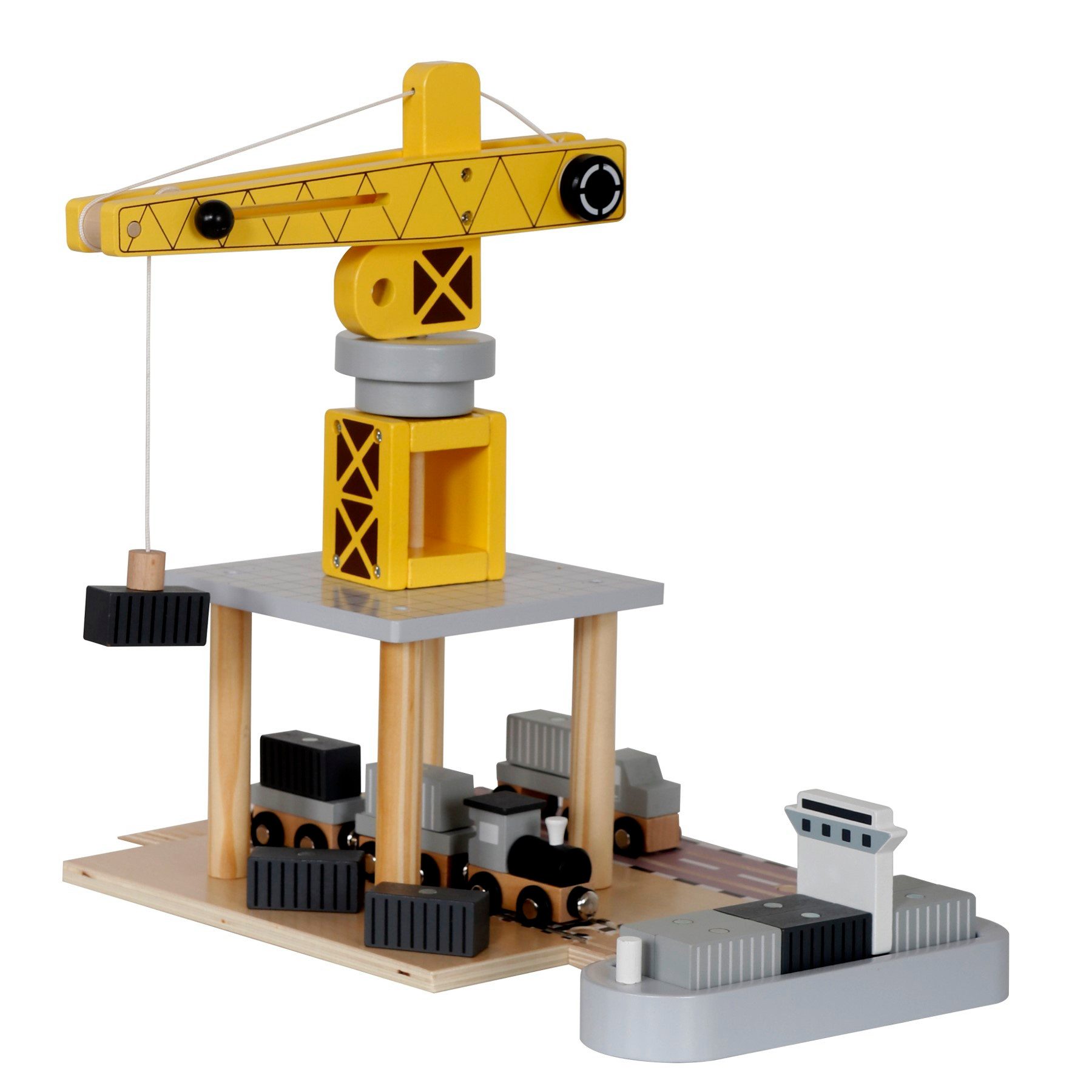 TikTakToo Spielzeug-Kran Baustellen-Set mit Kran aus Holz, (mit LKW, Lok, W günstig online kaufen