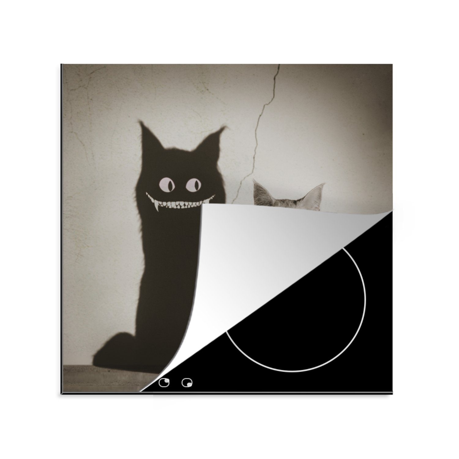 MuchoWow Herdblende-/Abdeckplatte Katze - Farbton - Weiß, Vinyl, (1 tlg), 78x78 cm, Ceranfeldabdeckung, Arbeitsplatte für küche