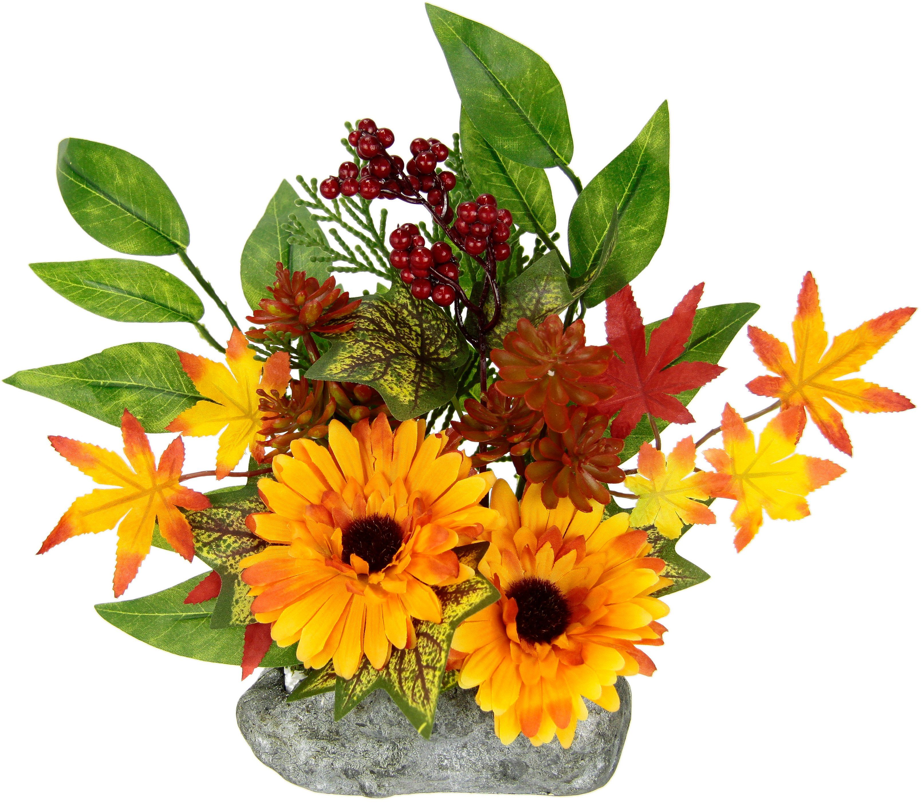 Kunstpflanze Gerbera-Arrangement, I.GE.A., Höhe 23 cm, Auf Kunststein