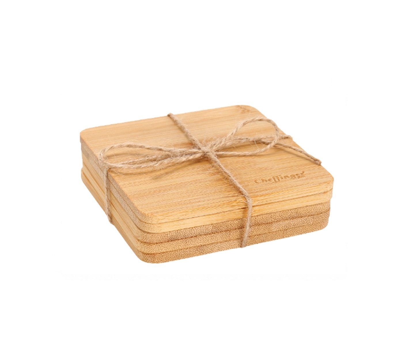 Cheffinger Getränkeuntersetzer Untersetzer aus Bambus 5-tlg für Tassen, Gläser & Becher, 5-tlg., 10 x 10 x 0,5 cm