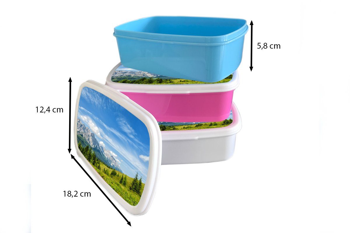 MuchoWow - Brotbox (2-tlg), Kinder Berge Erwachsene, Alpen für Jungs Lunchbox weiß - Kunststoff, Brotdose, und Gras, für und Mädchen