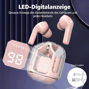 VSIUO 2024 NEU Kabellos Kopfhoerer TWS Gaming Kopfhörer Crystal Transparent wireless In-Ear-Kopfhörer (Bluetooth 5.3 + EDR, Smart Touch Control, ENC Noise Cancelling Bluetooth Kopfhörer)