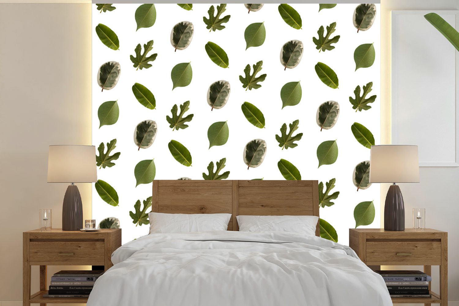 MuchoWow Fototapete Natur - Tapete Blätter (5 Matt, oder St), für bedruckt, Muster, - Schlafzimmer, Wohnzimmer Vinyl Wandtapete